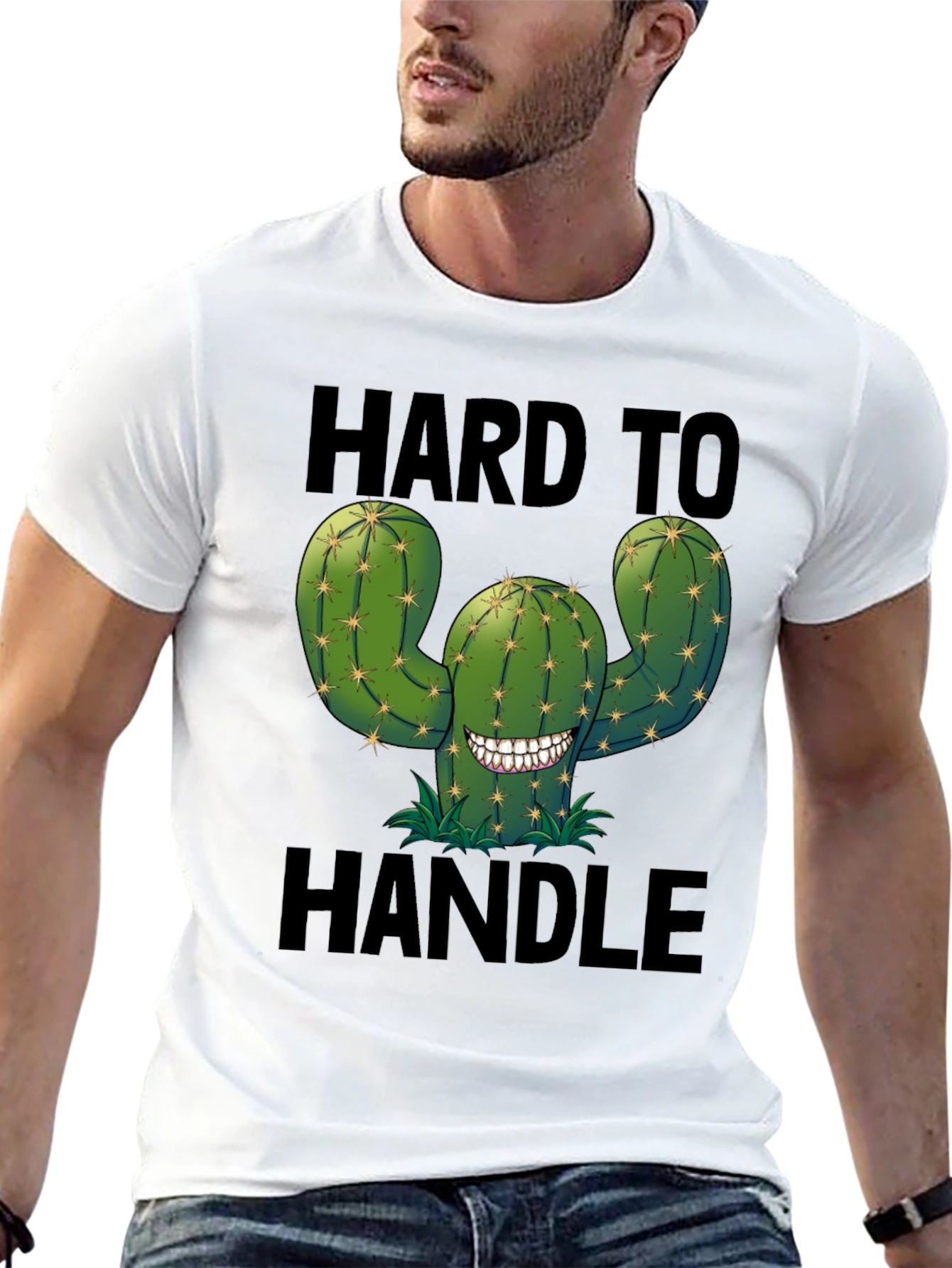 Black Hard to Handle Cactus T-Shirt - Funny Graphic Tee view 13