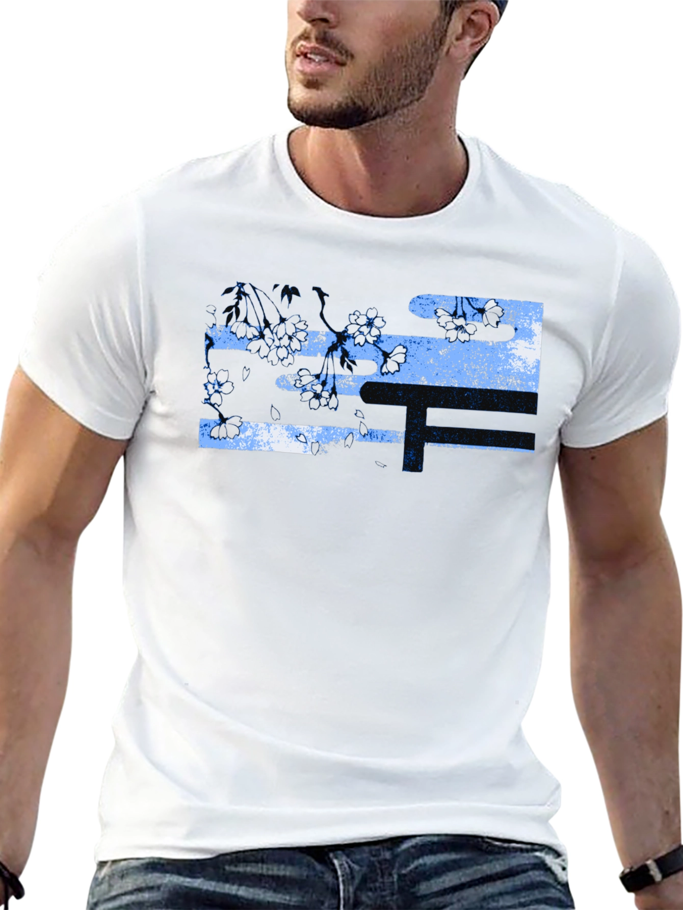 Black Black T-Shirt with Abstract Floral Design view 13