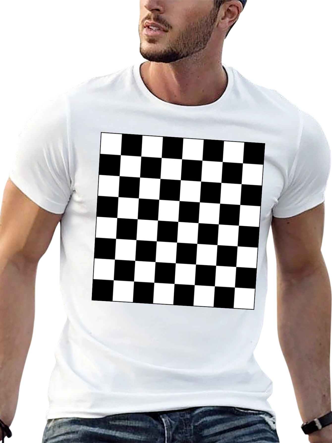 Black Checkered Pattern T-Shirt view 13