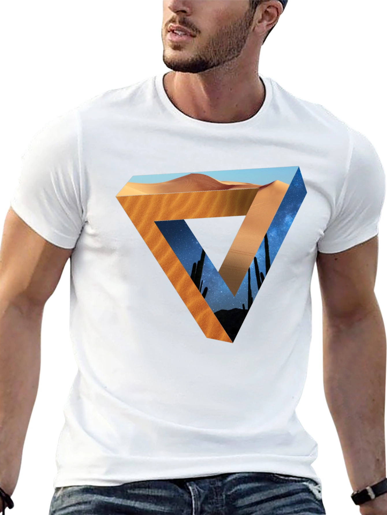 Black Desert Sky Triangle Graphic Tee - Black Cotton Shirt view 13
