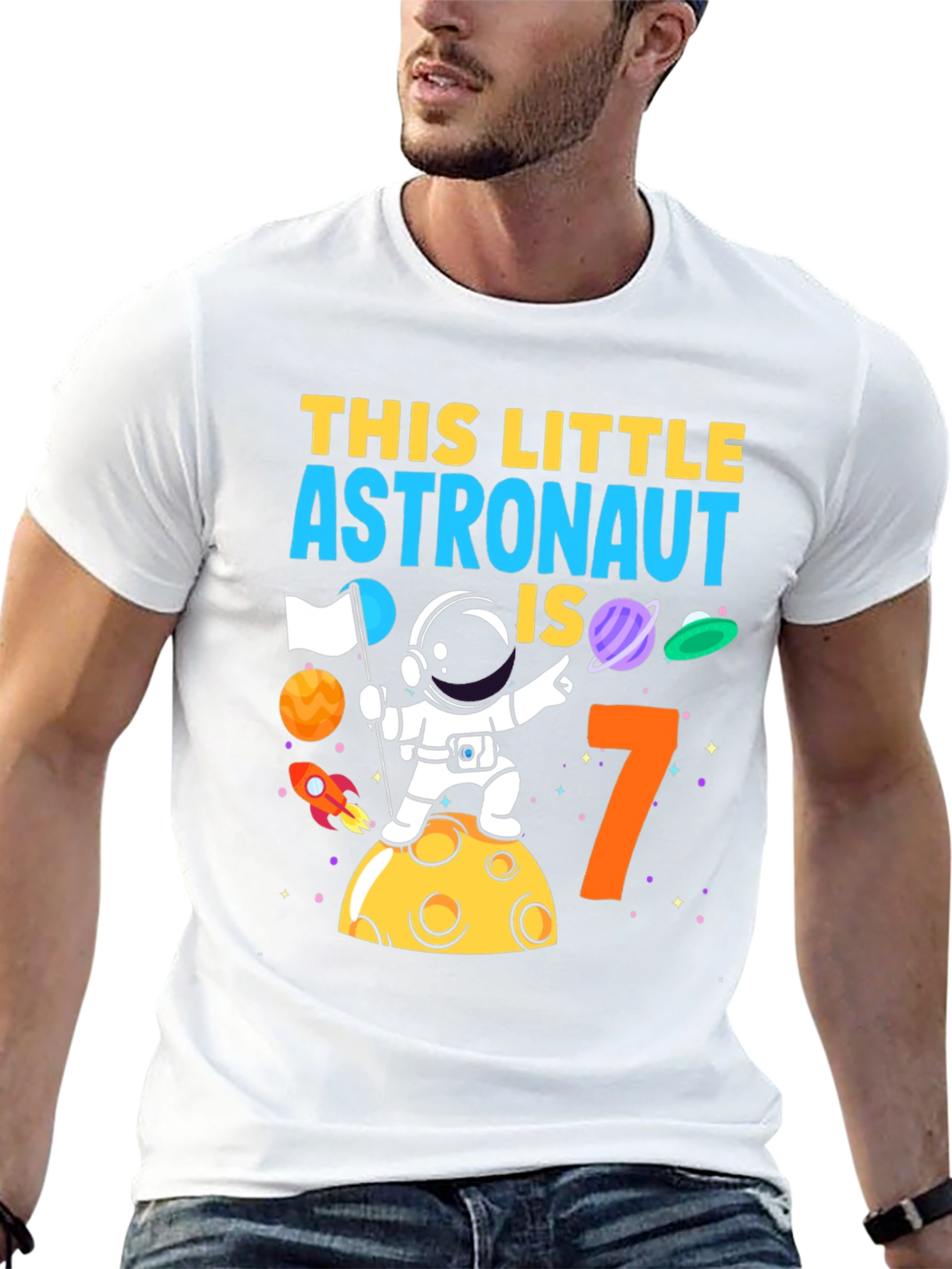 Black Astronaut Birthday Boy T-Shirt - Age 7 Space Theme view 13