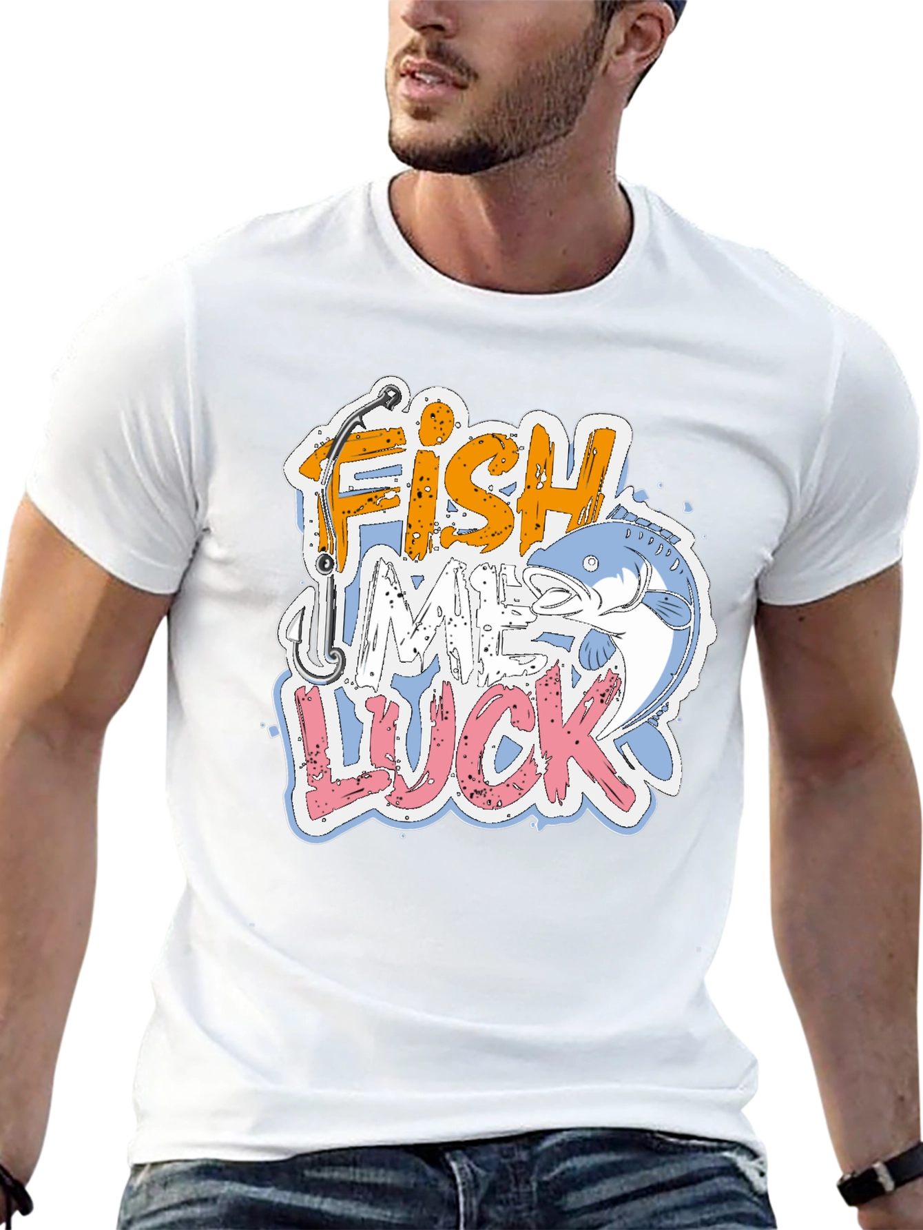 Black Fish Me Luck Graphic T-Shirt, Fishing Tee view 13