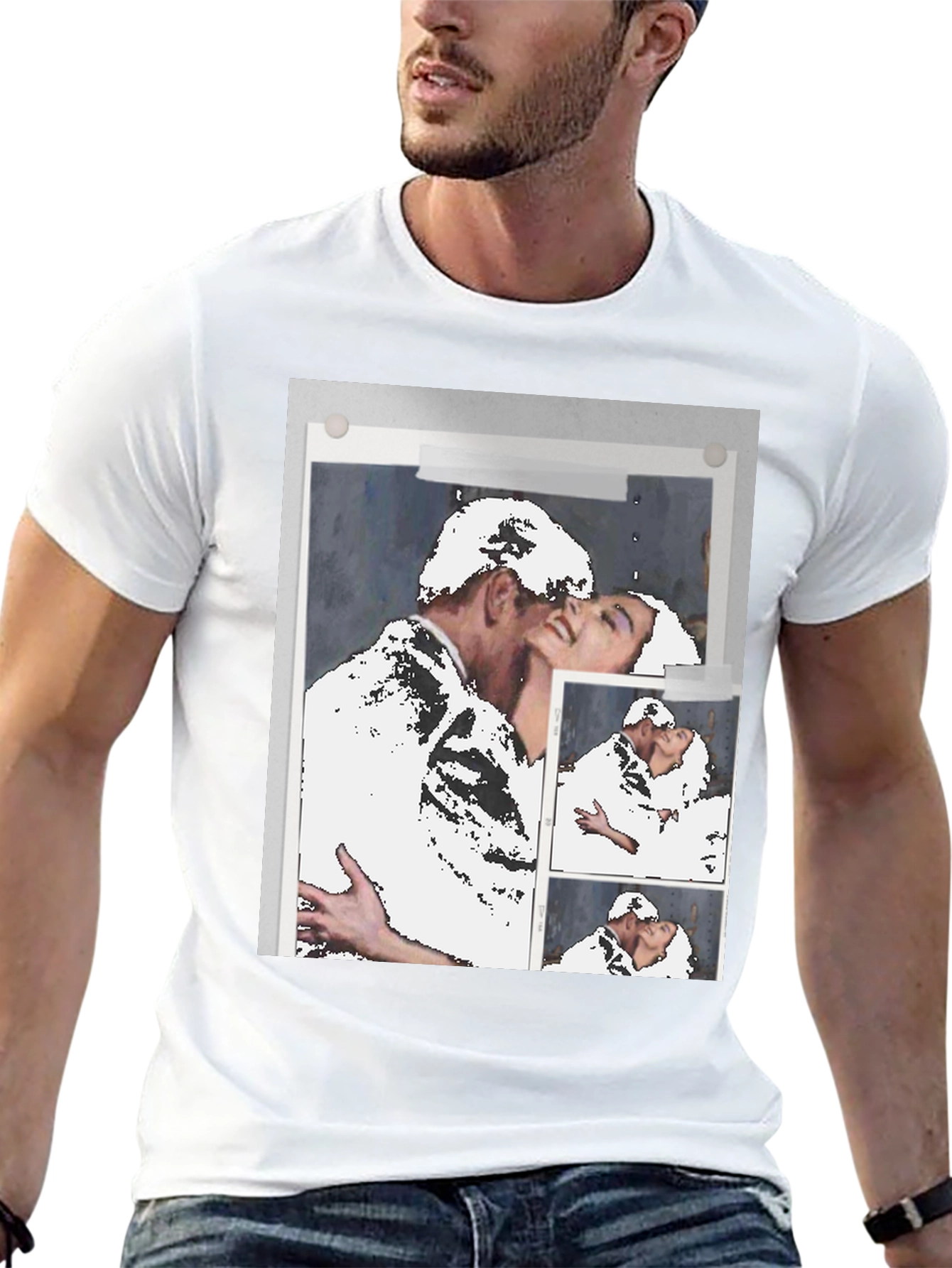 Black Abstract Kissing Couple T-Shirt view 13