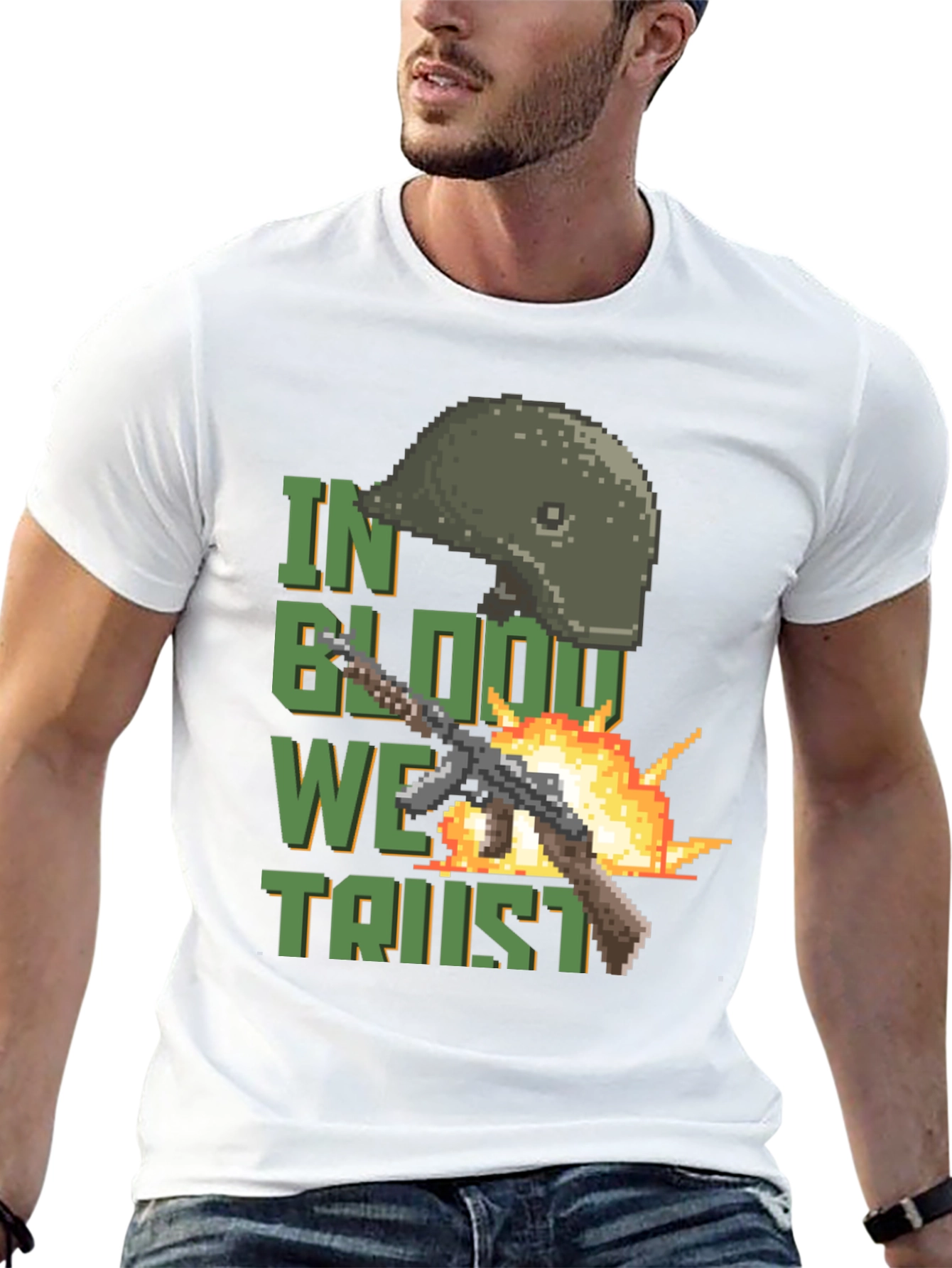 Black Pixelated Patriotic T-Shirt: In Blood We Trust Design view 13