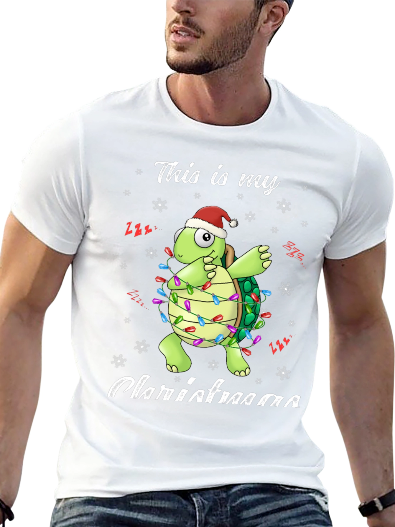 Black Festive Turtle Christmas Lights T-Shirt view 13