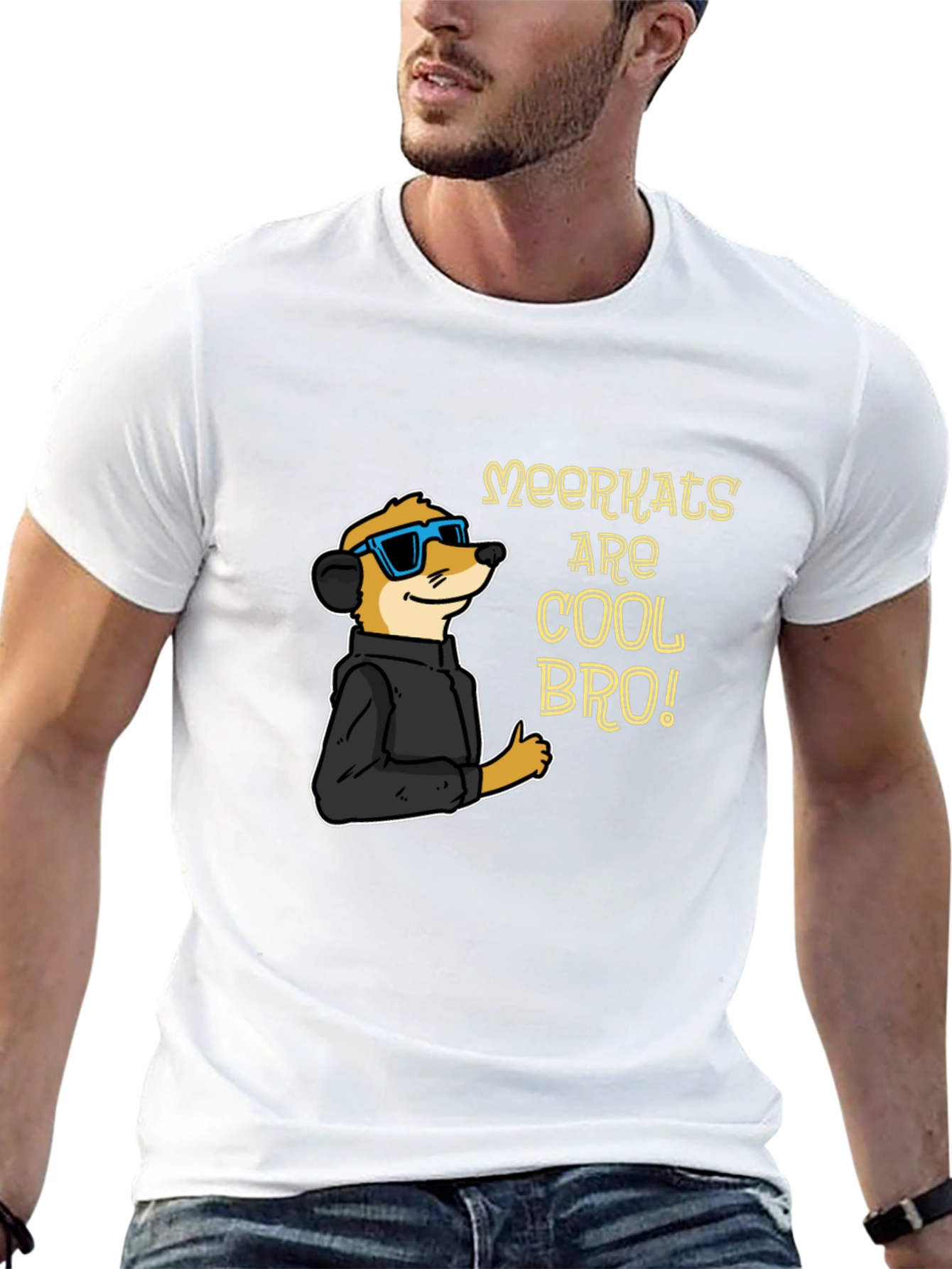 Black Cool Meerkat T-Shirt - Black Cotton Tee view 13