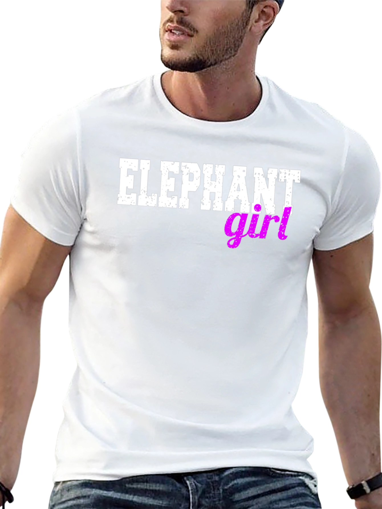 Black Elephant Girl Graphic Tee - Novelty Print Black T-Shirt view 13