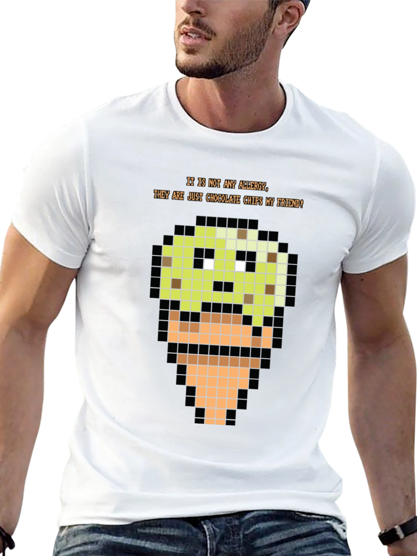 Black Pixel Art Ice Cream T-Shirt - Funny Food Allergy Humor Tee view 13