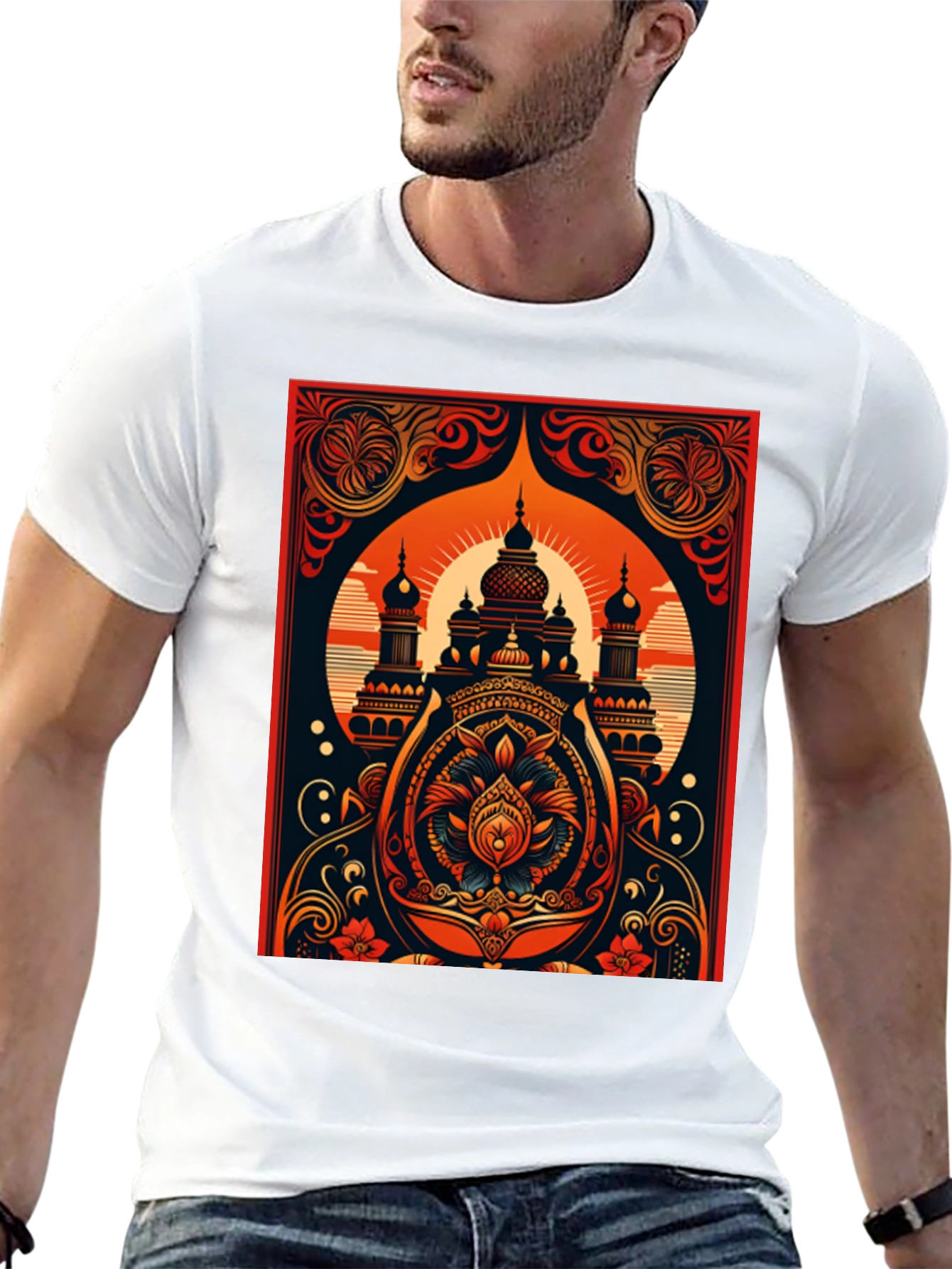 Black Ornate Temple Graphic Tee - Black Cotton Comfort view 13