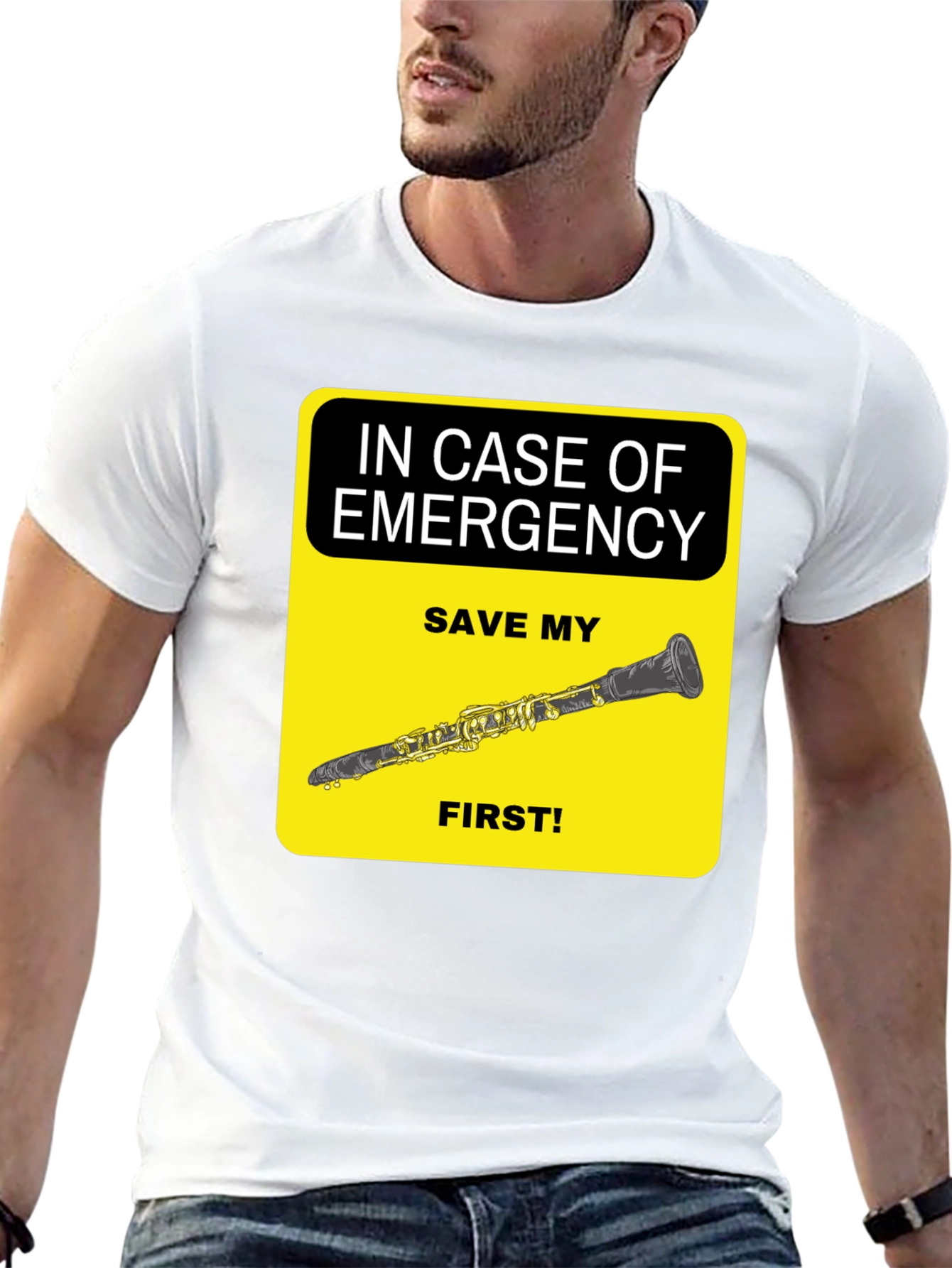 Black Emergency Clarinet T-Shirt - Save My Clarinet First! view 13