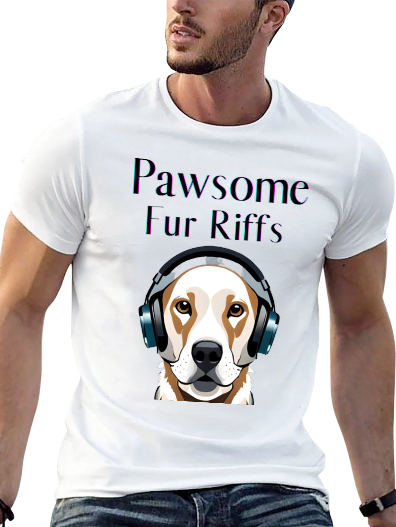 Black Pawsome Fur Riffs T-Shirt: Dog Lover's Music Tee view 13