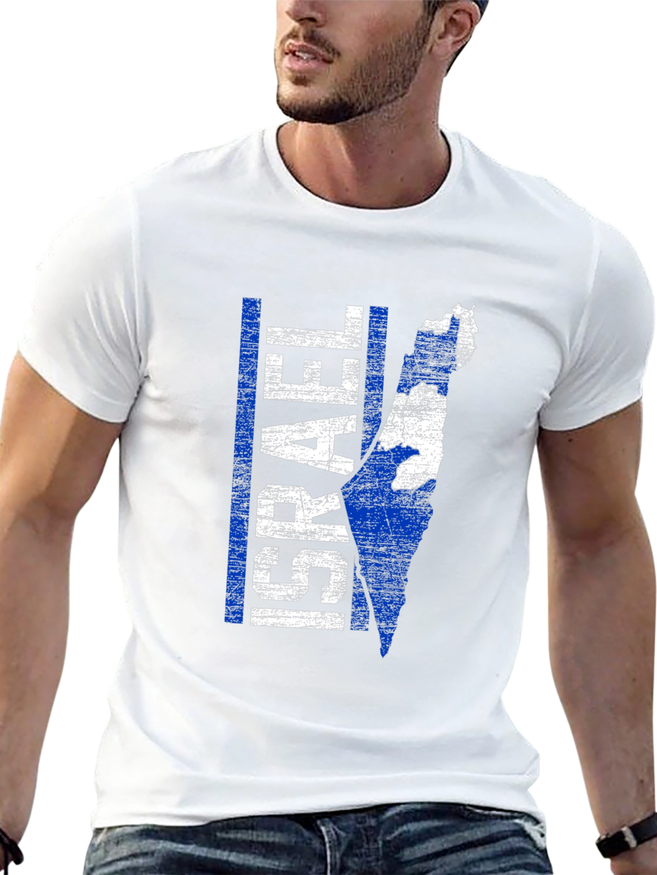 Israel Map Graphic T-Shirt - Blue & White Print - 13
