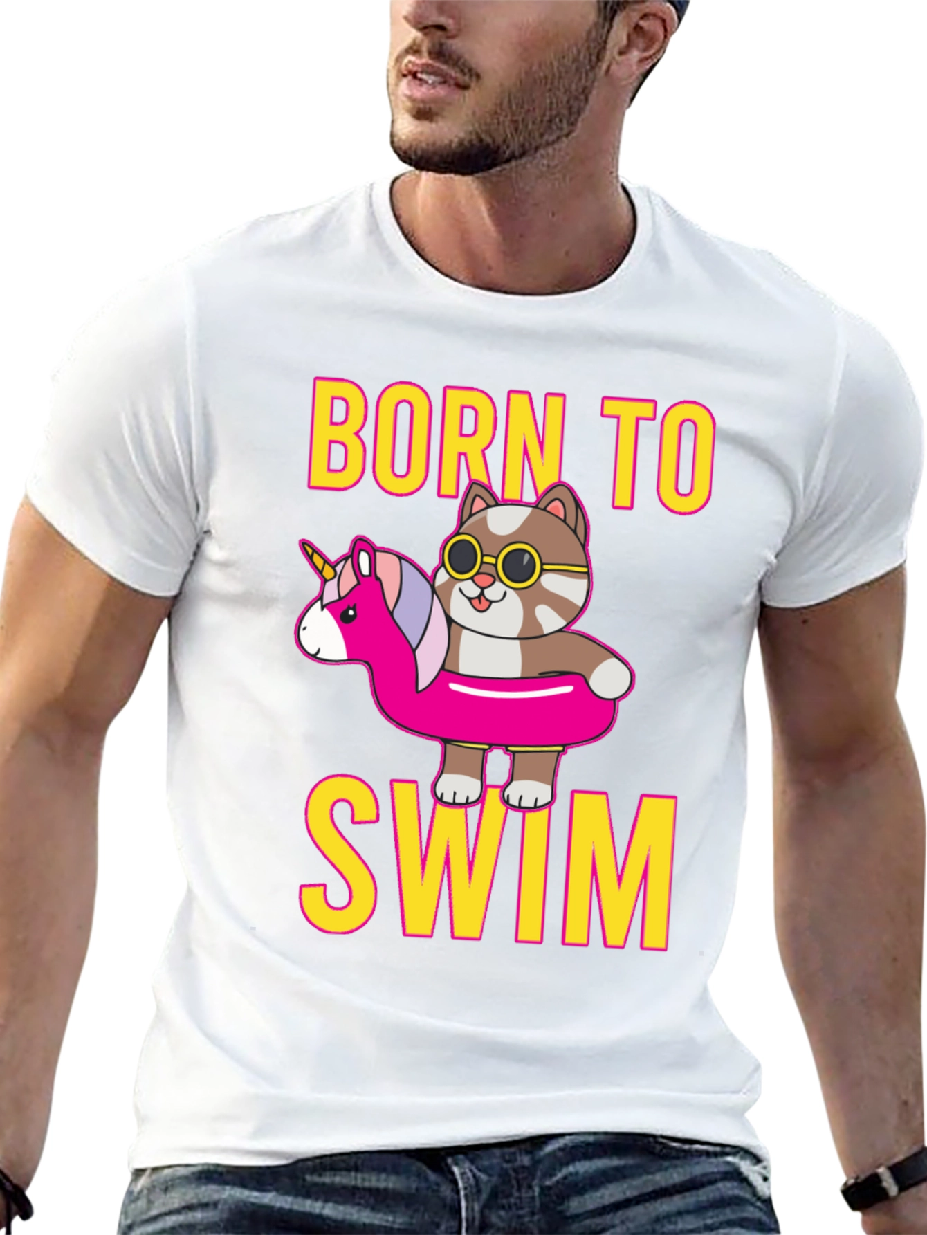 Black Born To Swim Cat T-Shirt  view 13