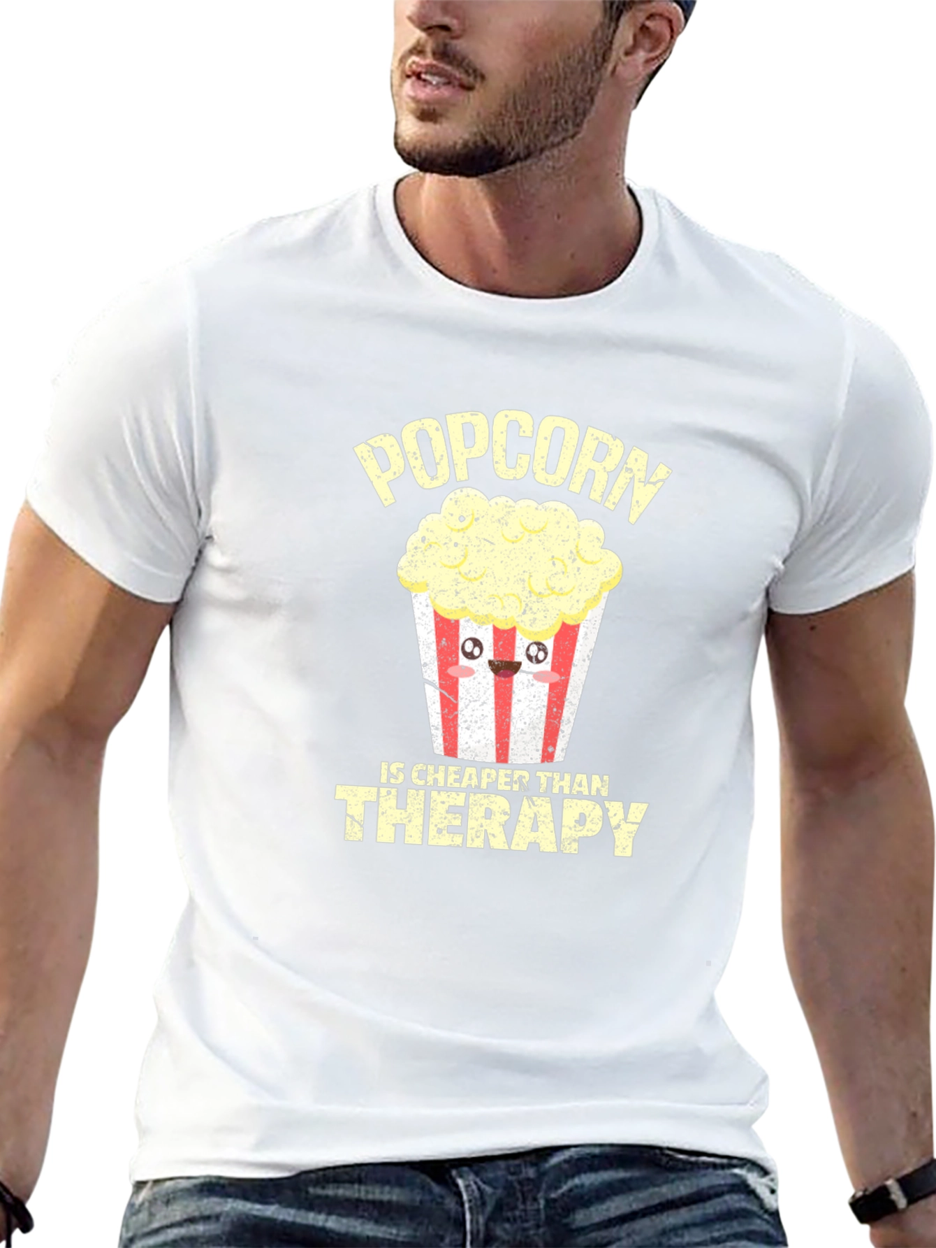 Black Popcorn Cheaper Than Therapy Graphic Tee view 13