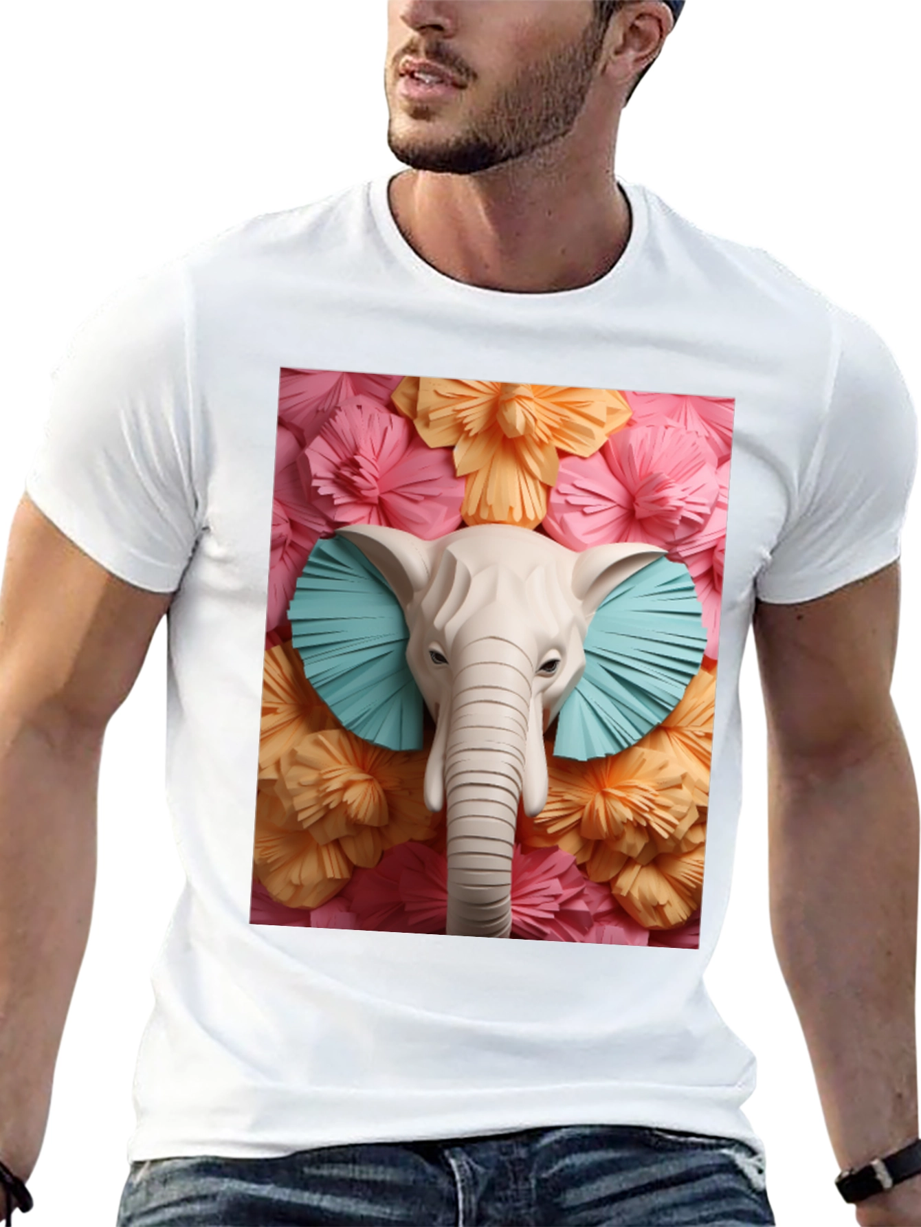 Black Elephant Floral Tee - Unique Graphic Print T-Shirt view 13