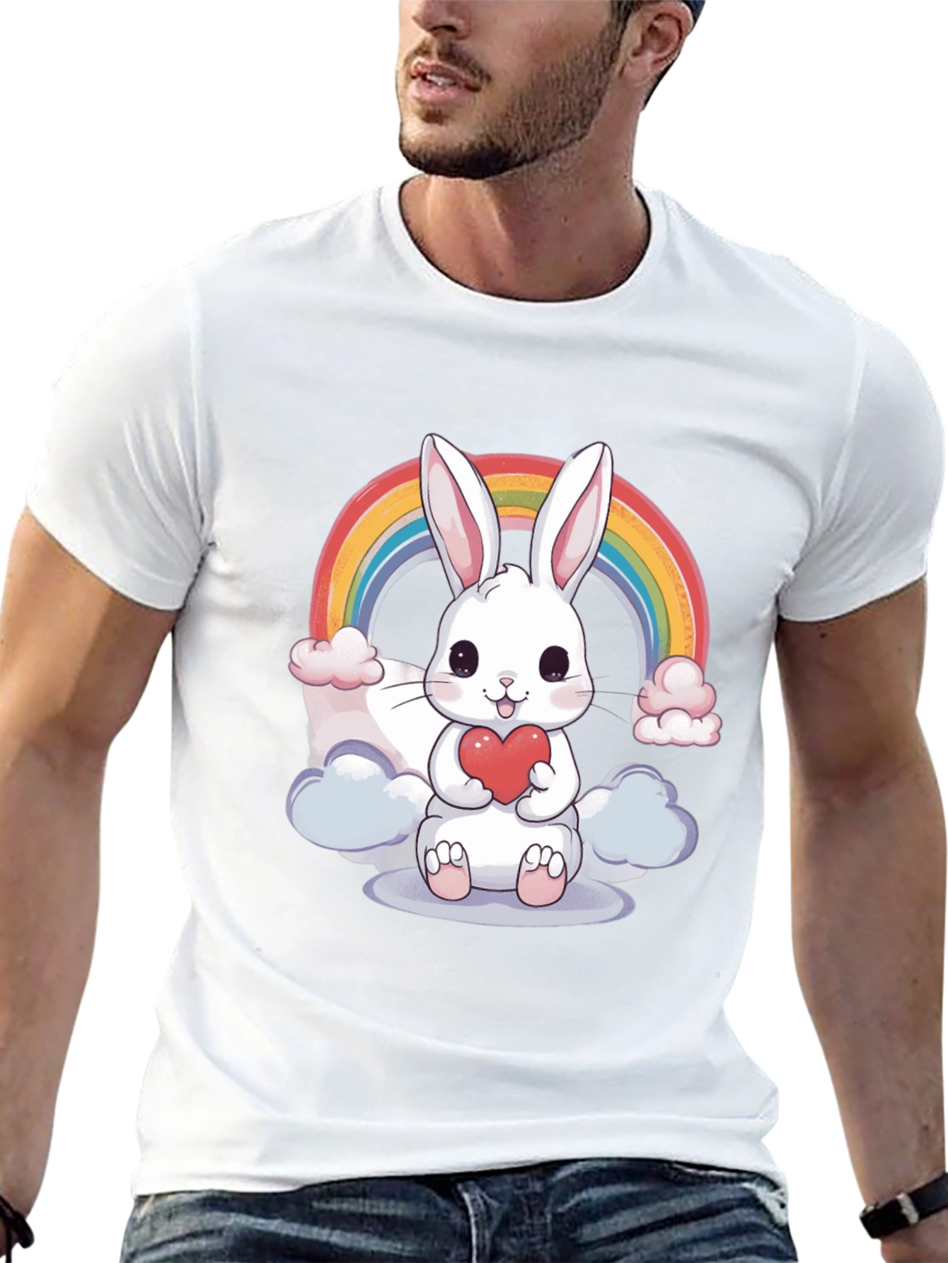 Black Cute Bunny Rainbow T-Shirt view 13