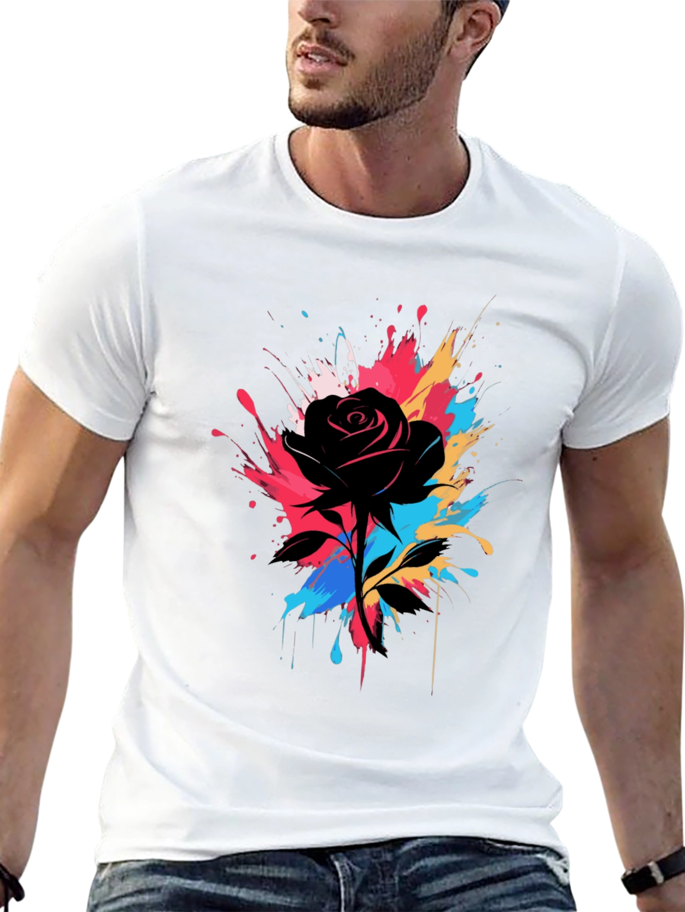 Black Black Rose Splash T-Shirt - Unique Artistic Design view 13