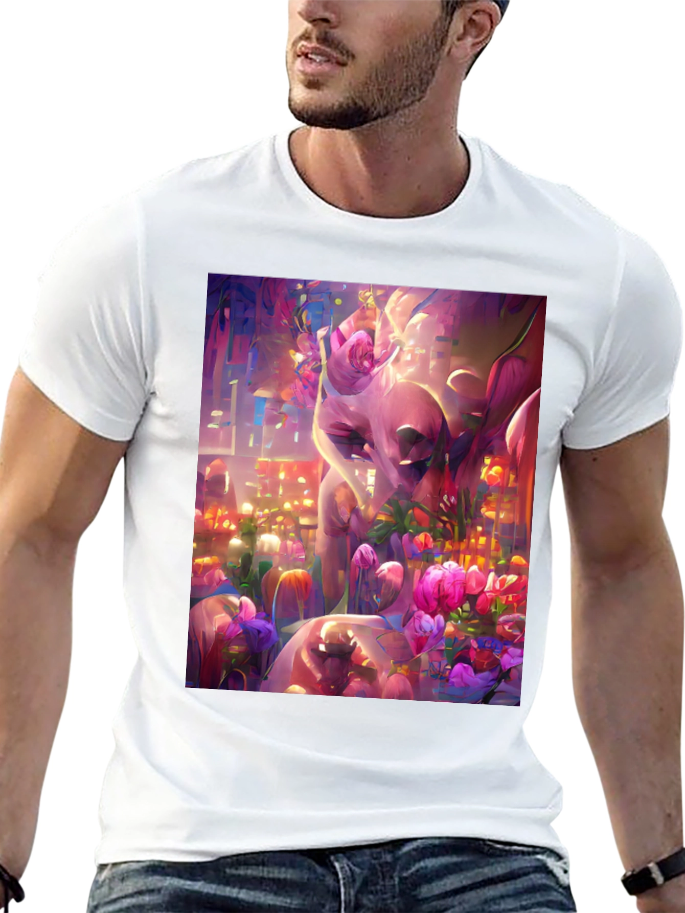 Black Floral Fantasy Graphic Tee - Black Cotton Comfort view 13