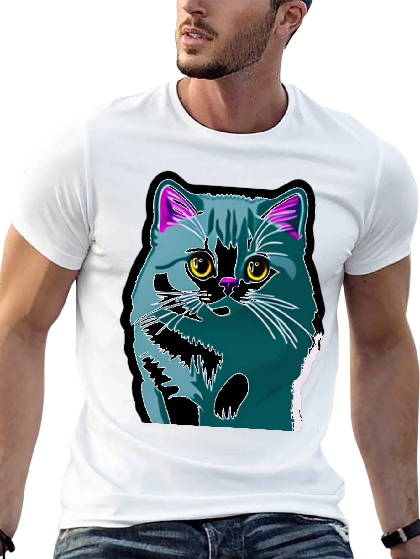 Black Cool Cat Graphic Tee - Men's Black T-Shirt view 13