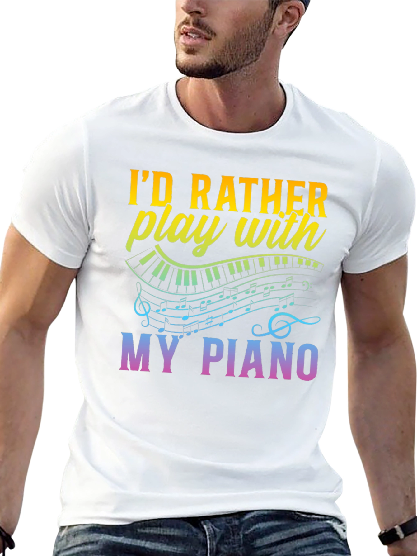 Black Piano Lover's T-Shirt - I'd Rather Play My Piano Tee view 13