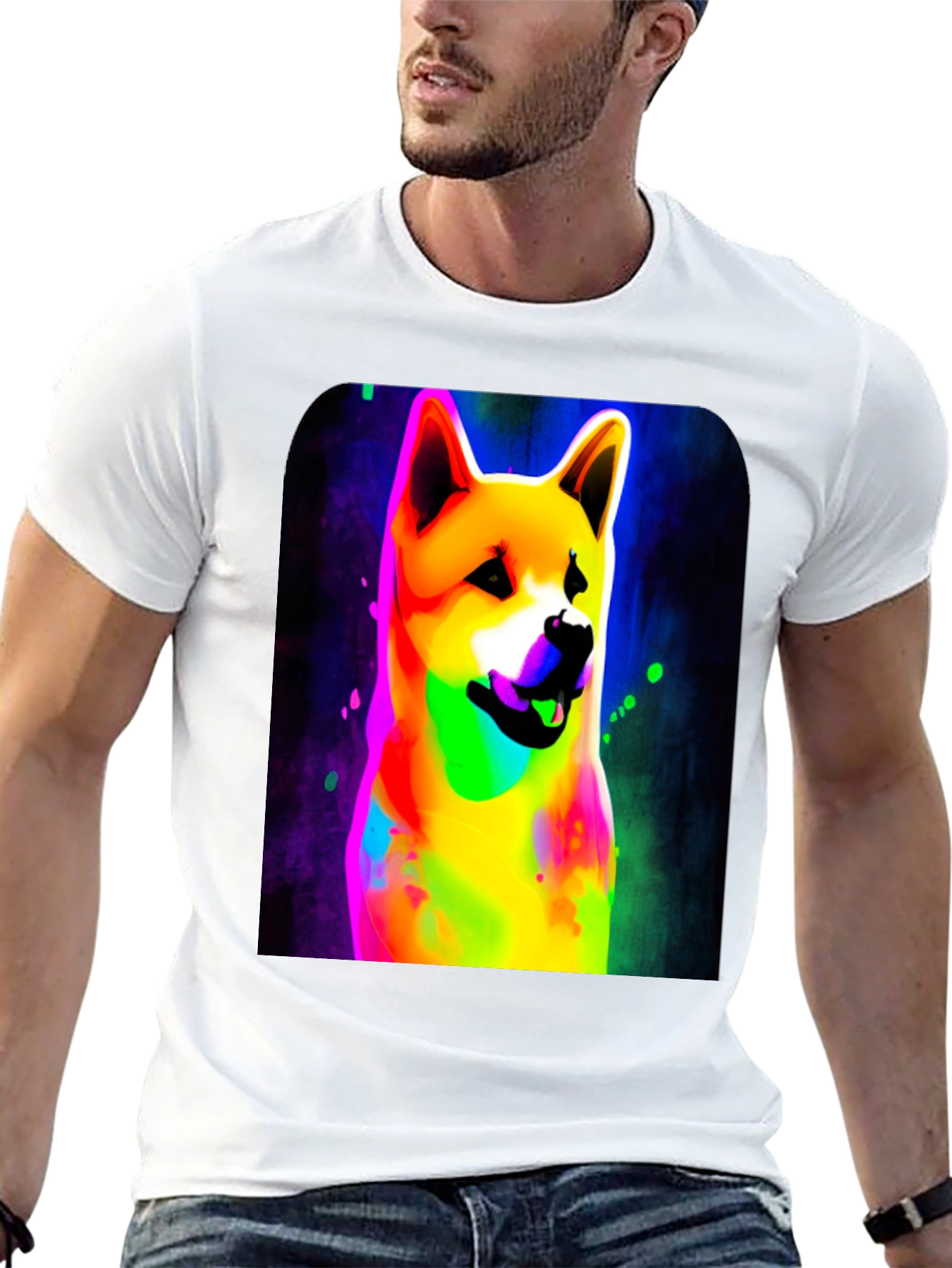 Black Colorful Shiba Inu Dog Graphic Tee - Black Cotton Blend view 13