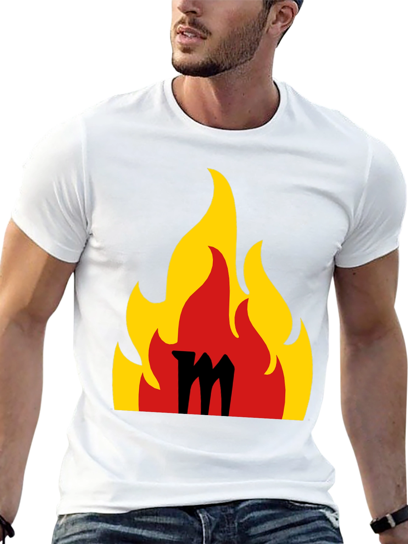Black Flaming M Graphic Tee - Bold Black T-Shirt view 13