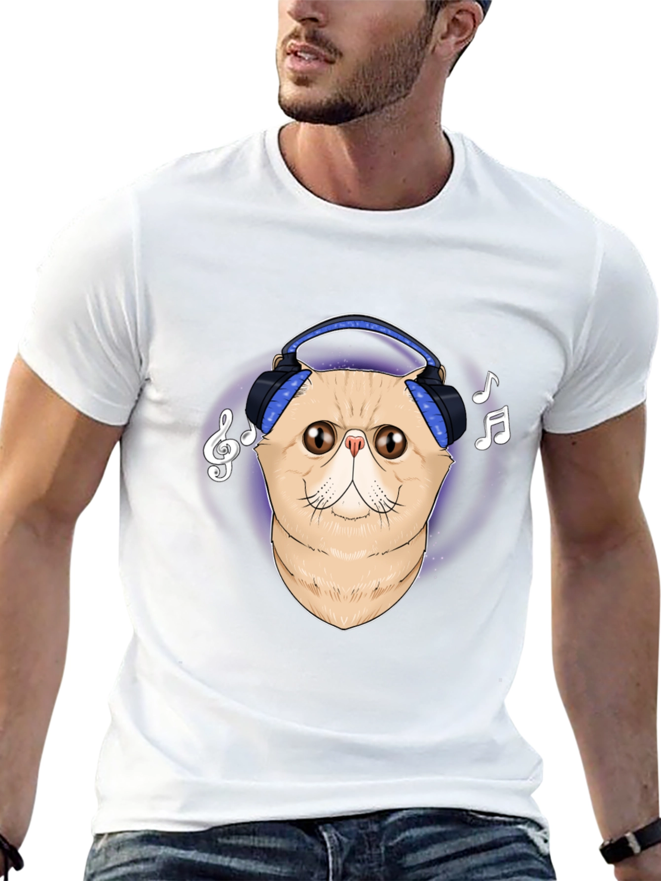 Black Cool Cat Headphones Graphic T-Shirt view 13