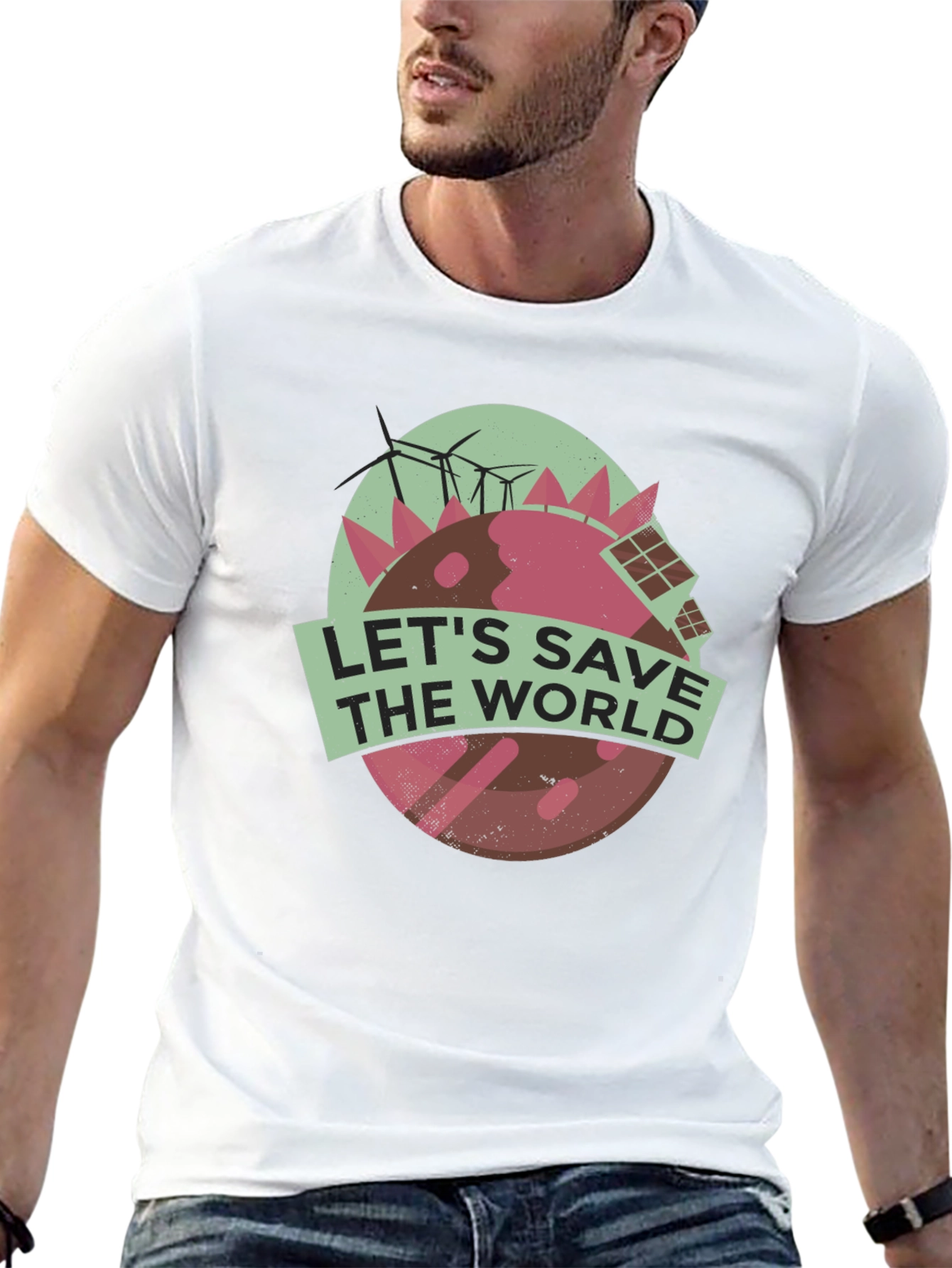 Black Eco-Friendly Earth Tee: Let's Save The World T-Shirt view 13