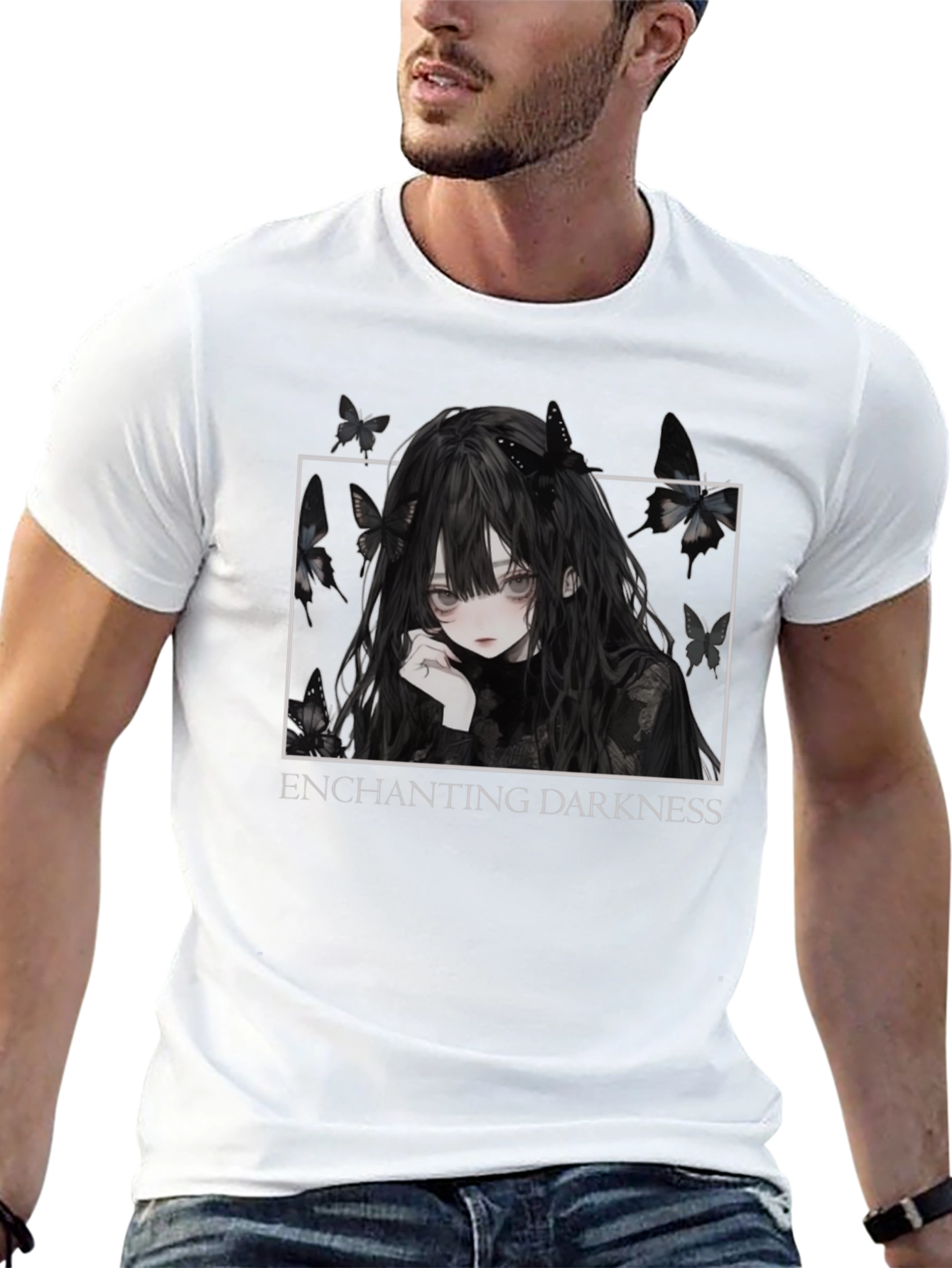 Black Enchanting Darkness Anime Girl Graphic Tee - Black view 13