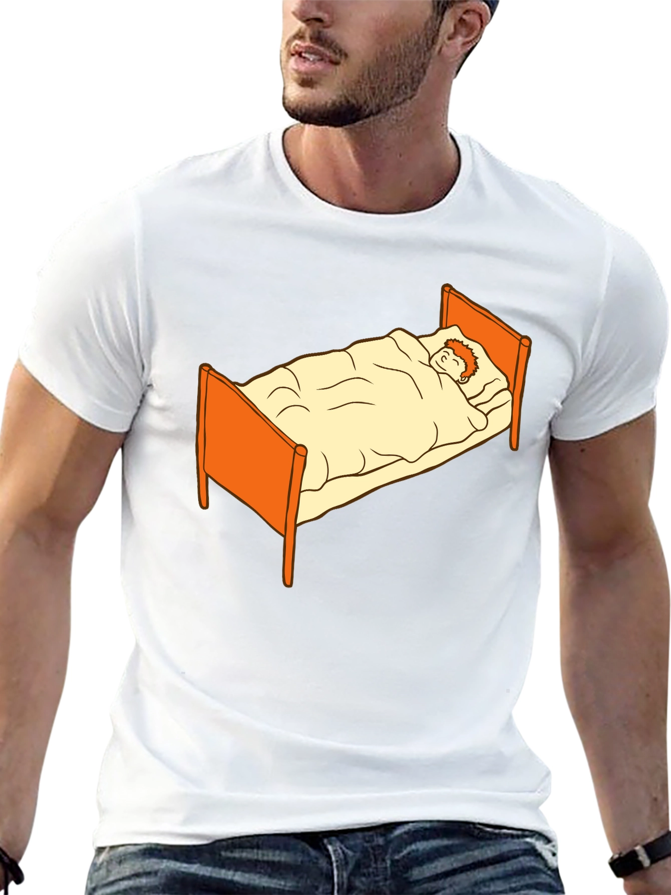 Black Sleepy Cartoon Man in Bed Graphic Tee - Black view 13