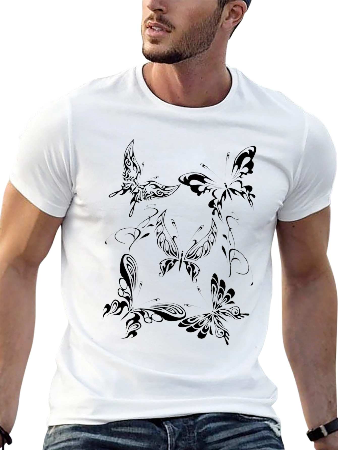 Black Butterfly Tattoo Graphic Black T-Shirt view 13