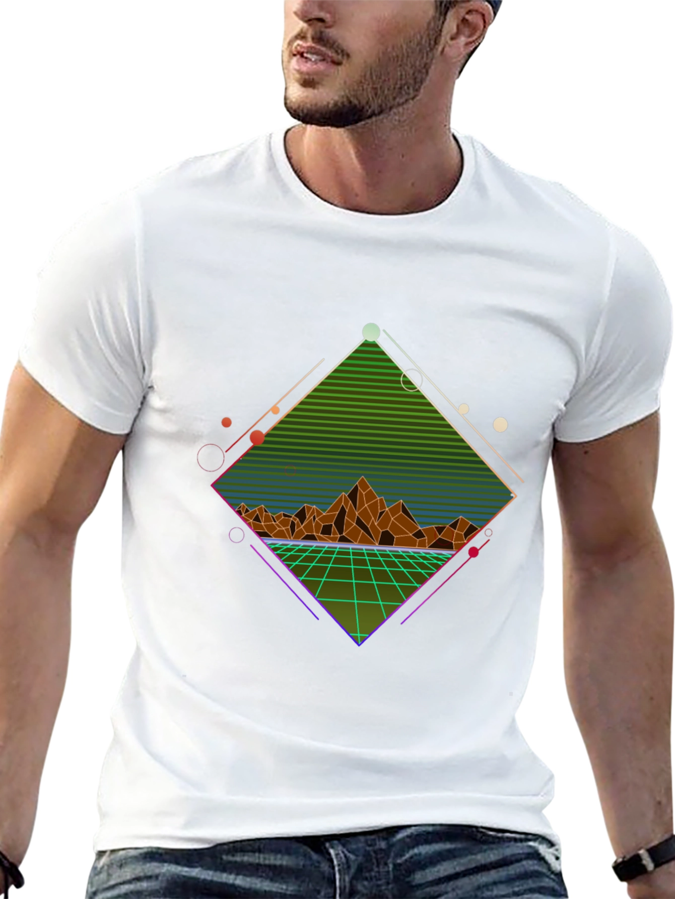 Black Retro Geometric Mountain T-Shirt view 13
