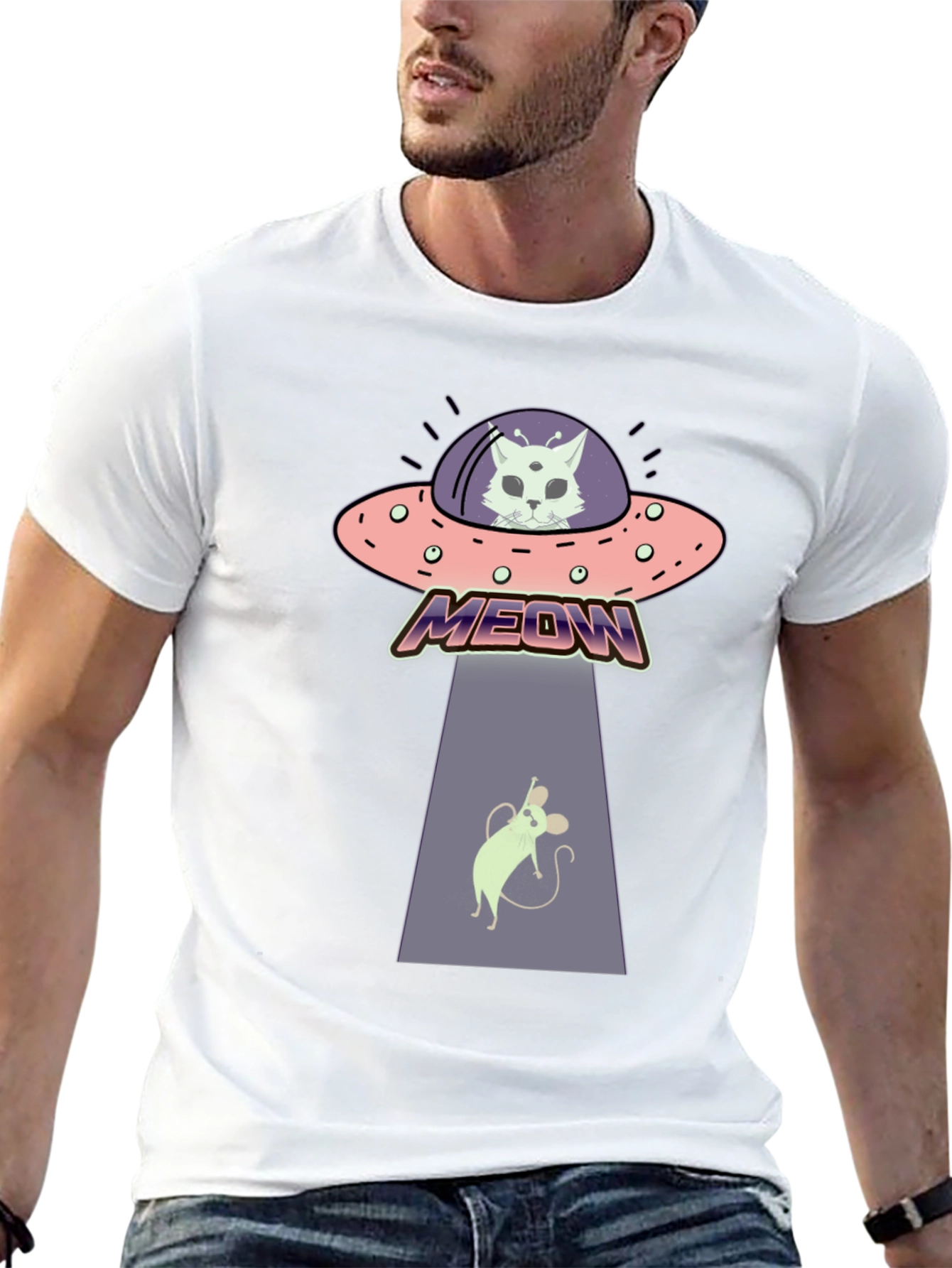 Alien Cat Abduction T-Shirt - Meow! - 13