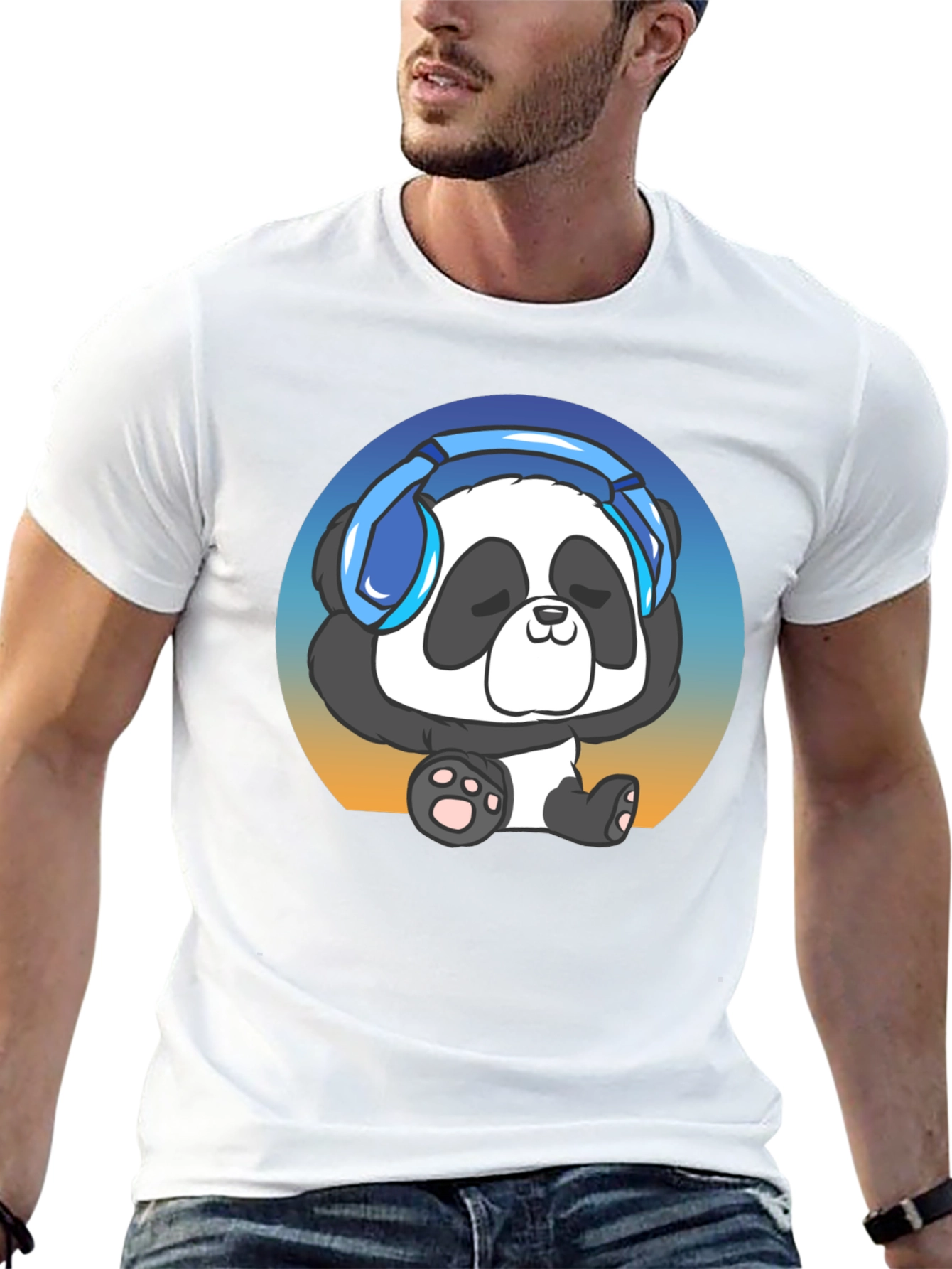 Black Cool Panda Headphone Graphic T-Shirt view 13