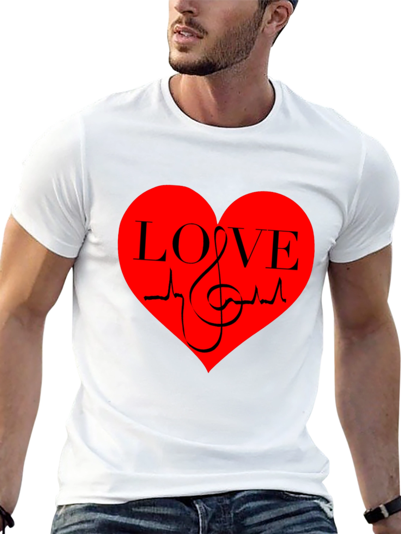Black Love Music Heartbeat Graphic T-Shirt - Black view 13