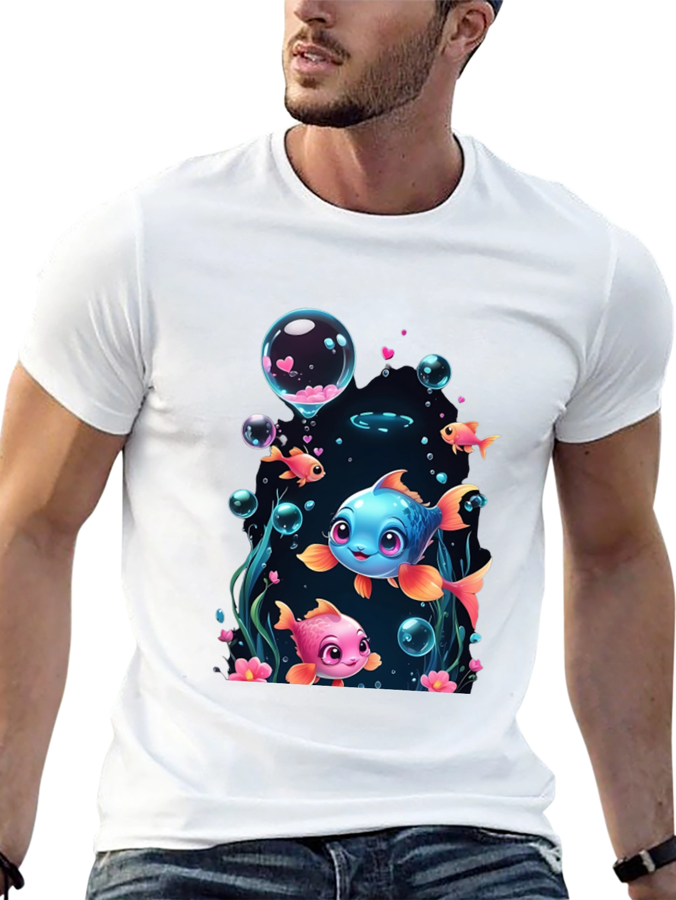 Black Cute Fish Graphic T-Shirt - Fun Undersea Design view 13