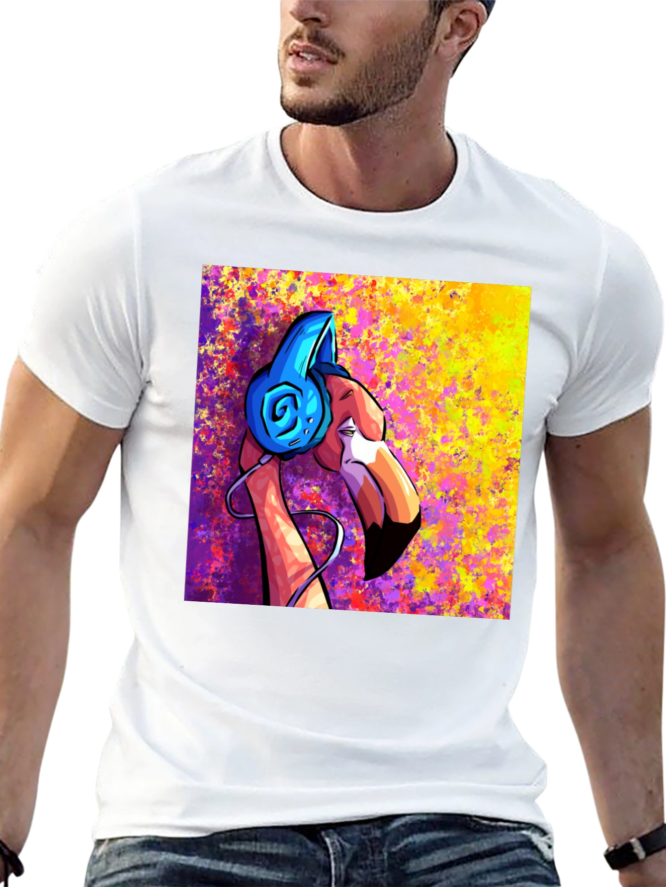 Black Cool Flamingo DJ Graphic T-Shirt view 13