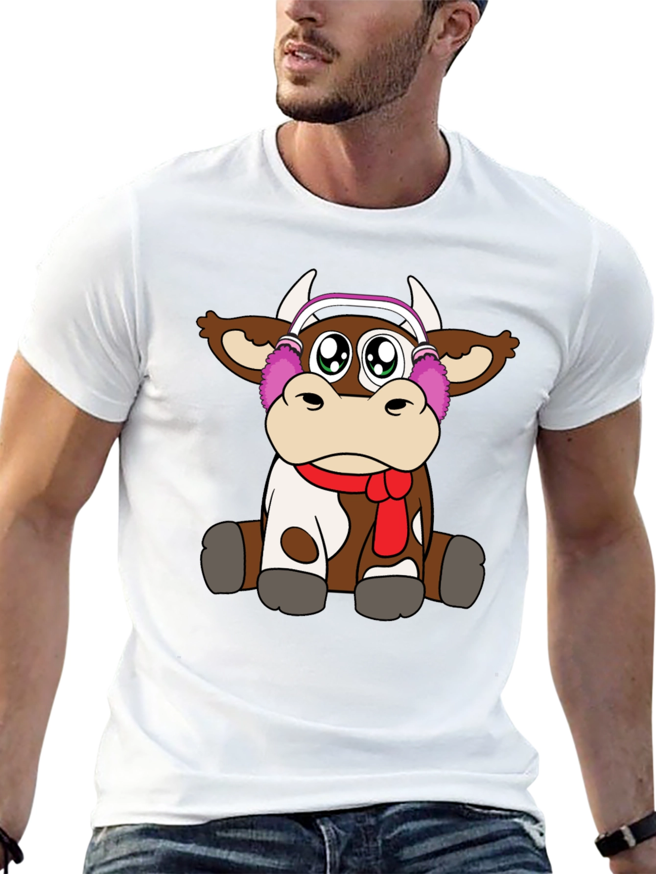 Black Cute Cartoon Cow Graphic Tee view 13