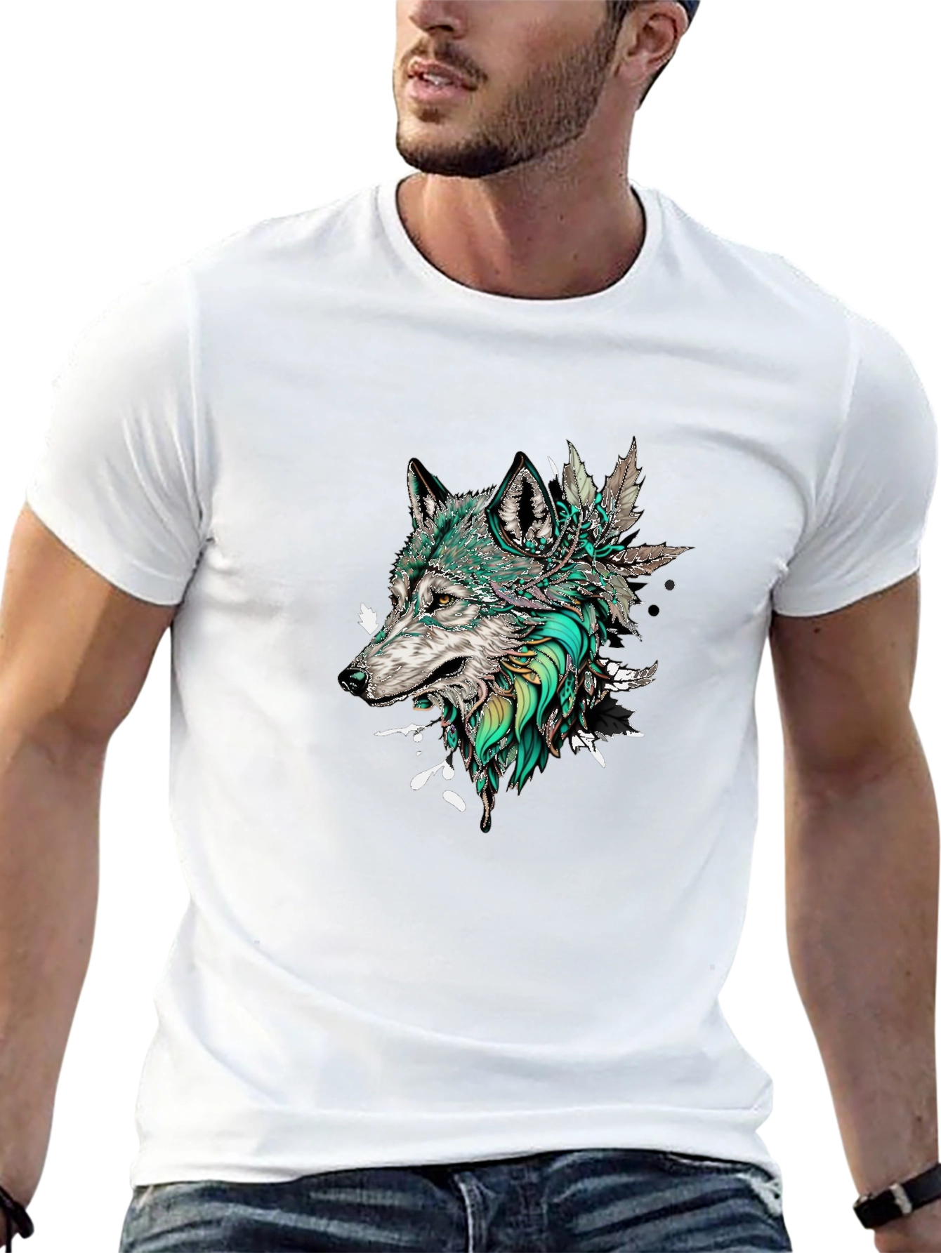 Black Wolf Graphic Print Men's Black T-Shirt view 13