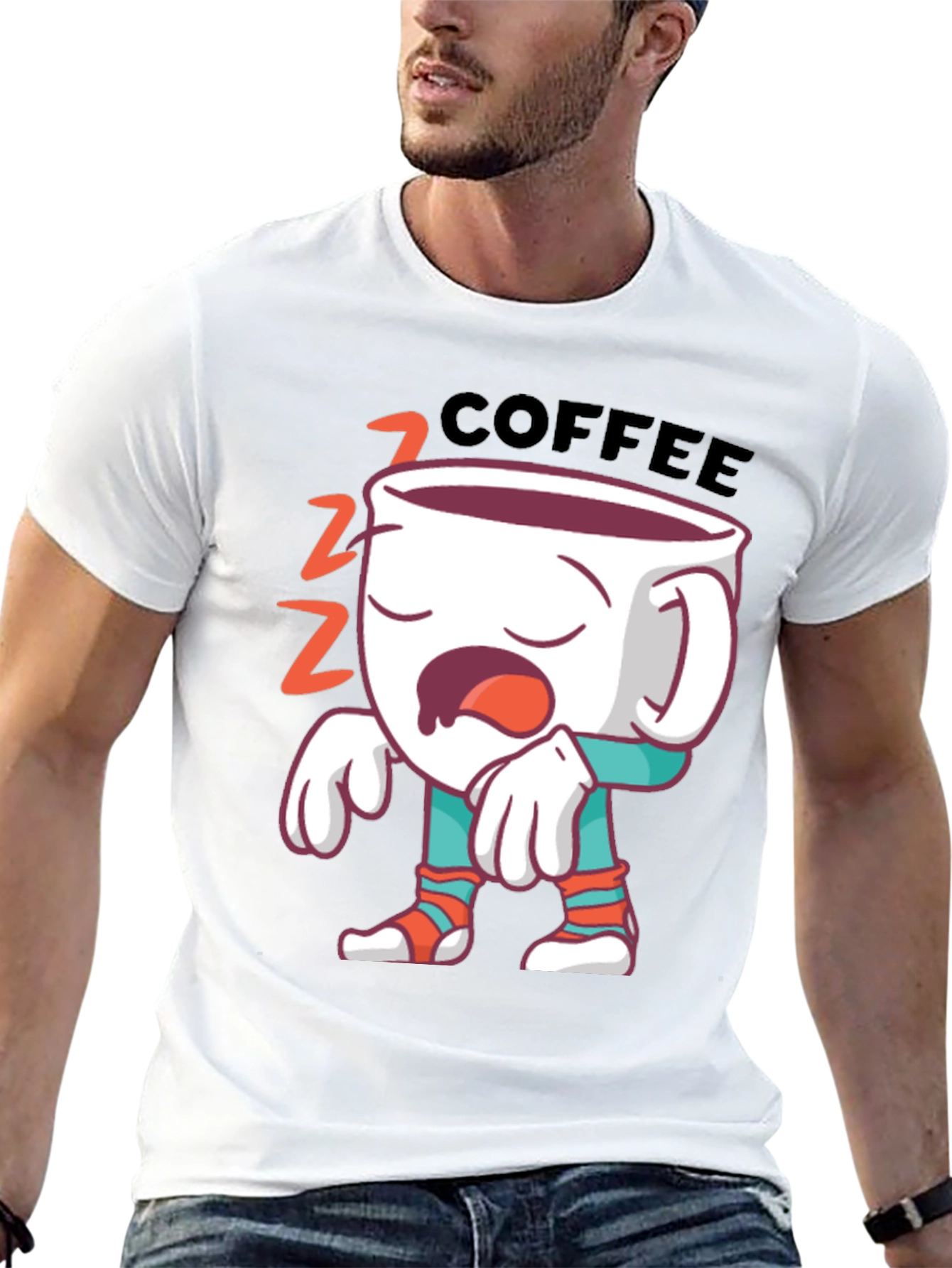 Black Funny Sleepy Coffee T-Shirt - Wake Up Call Tee view 13