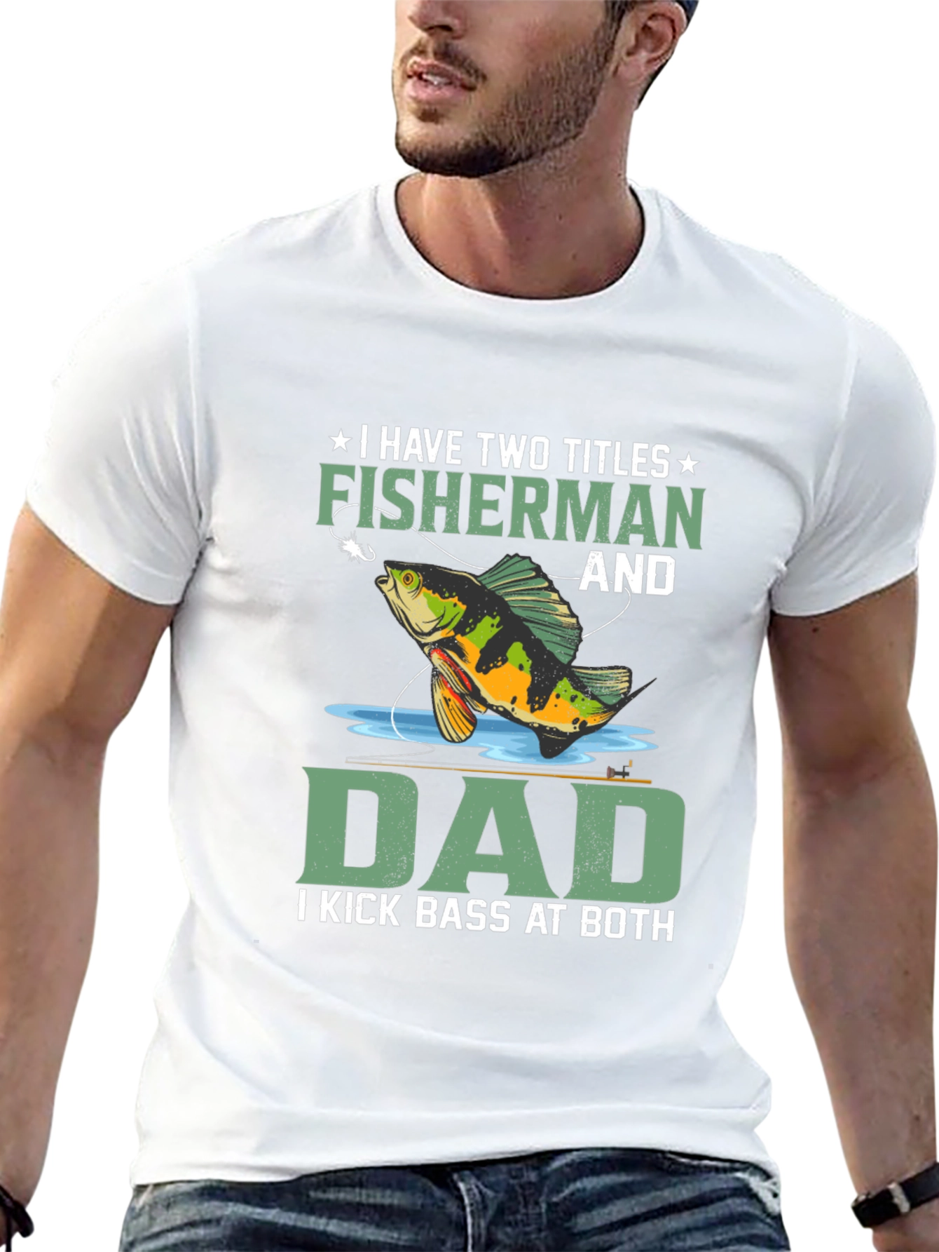 Black Fisherman Dad T-Shirt: I Kick Bass At Both view 13