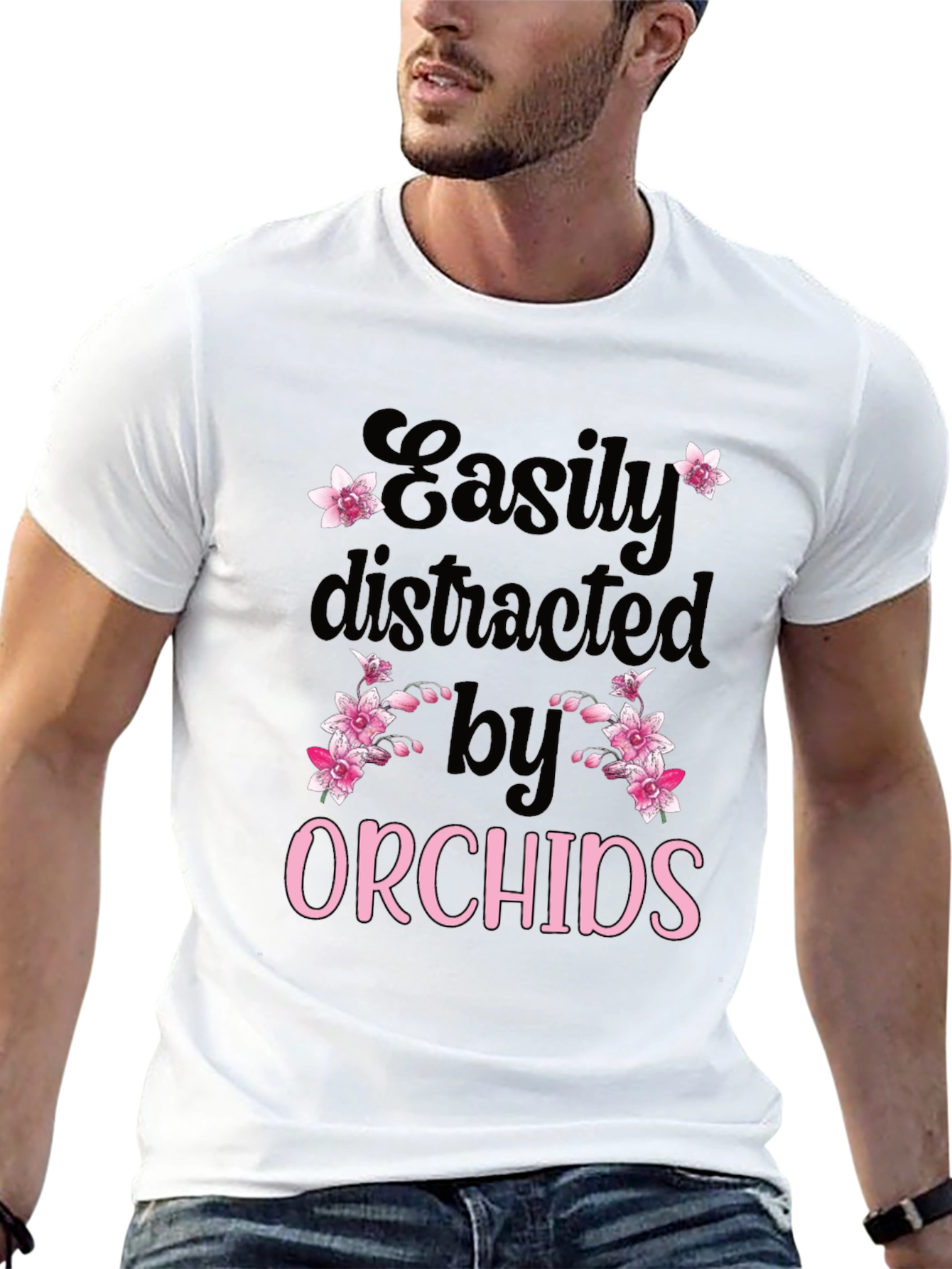 Black Easily Distracted by Orchids T-Shirt view 13