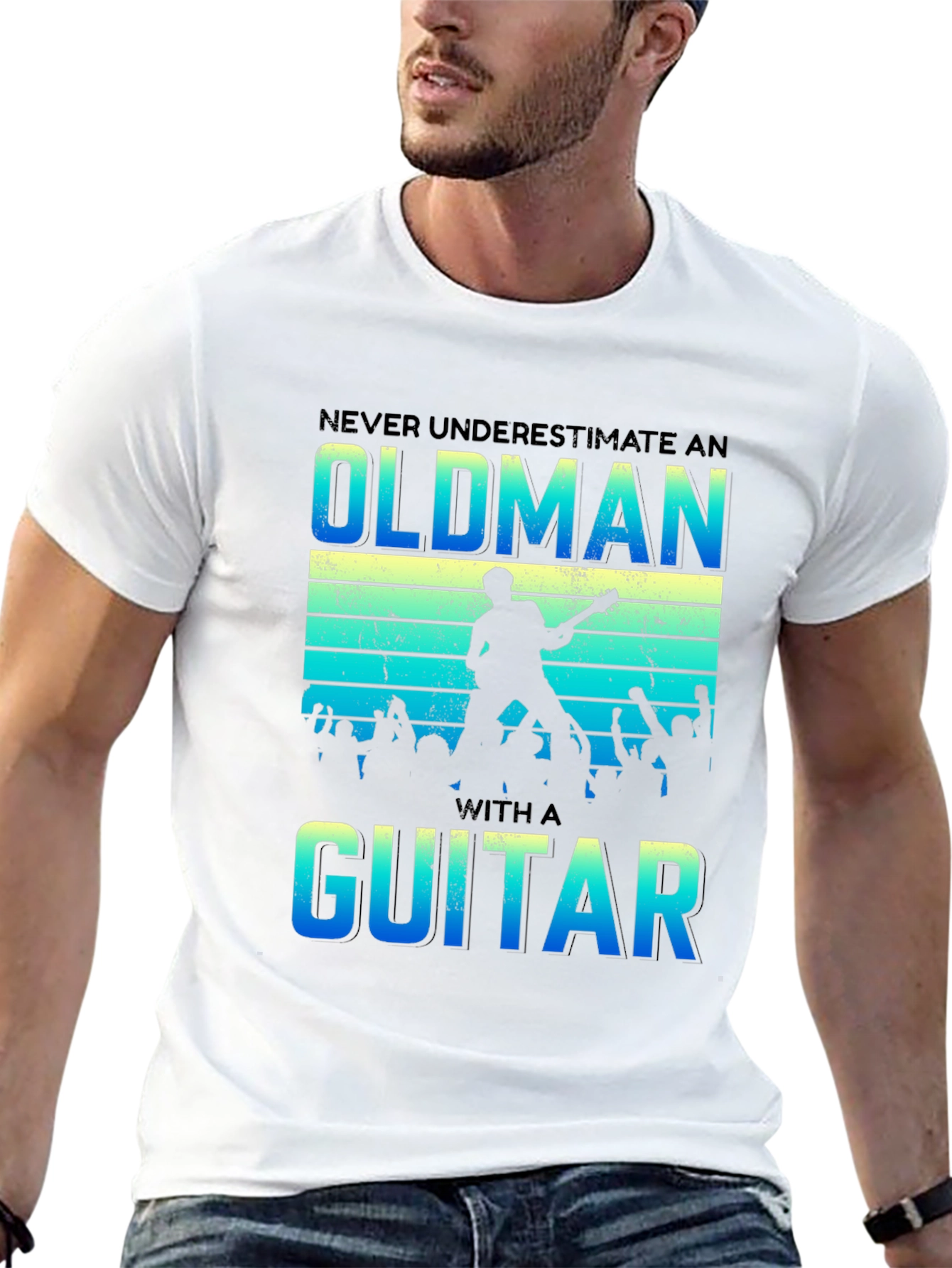 Black Never Underestimate an Old Man with a Guitar T-Shirt view 13