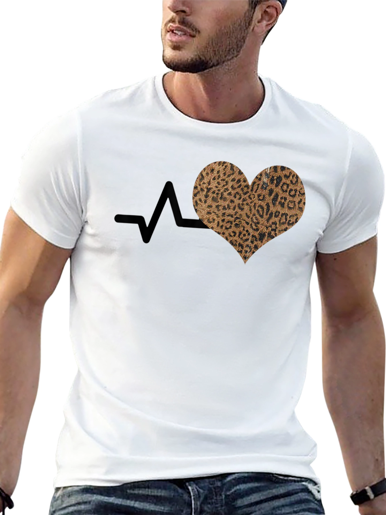 Black Leopard Heartbeat T-Shirt - Stylish Graphic Tee view 13