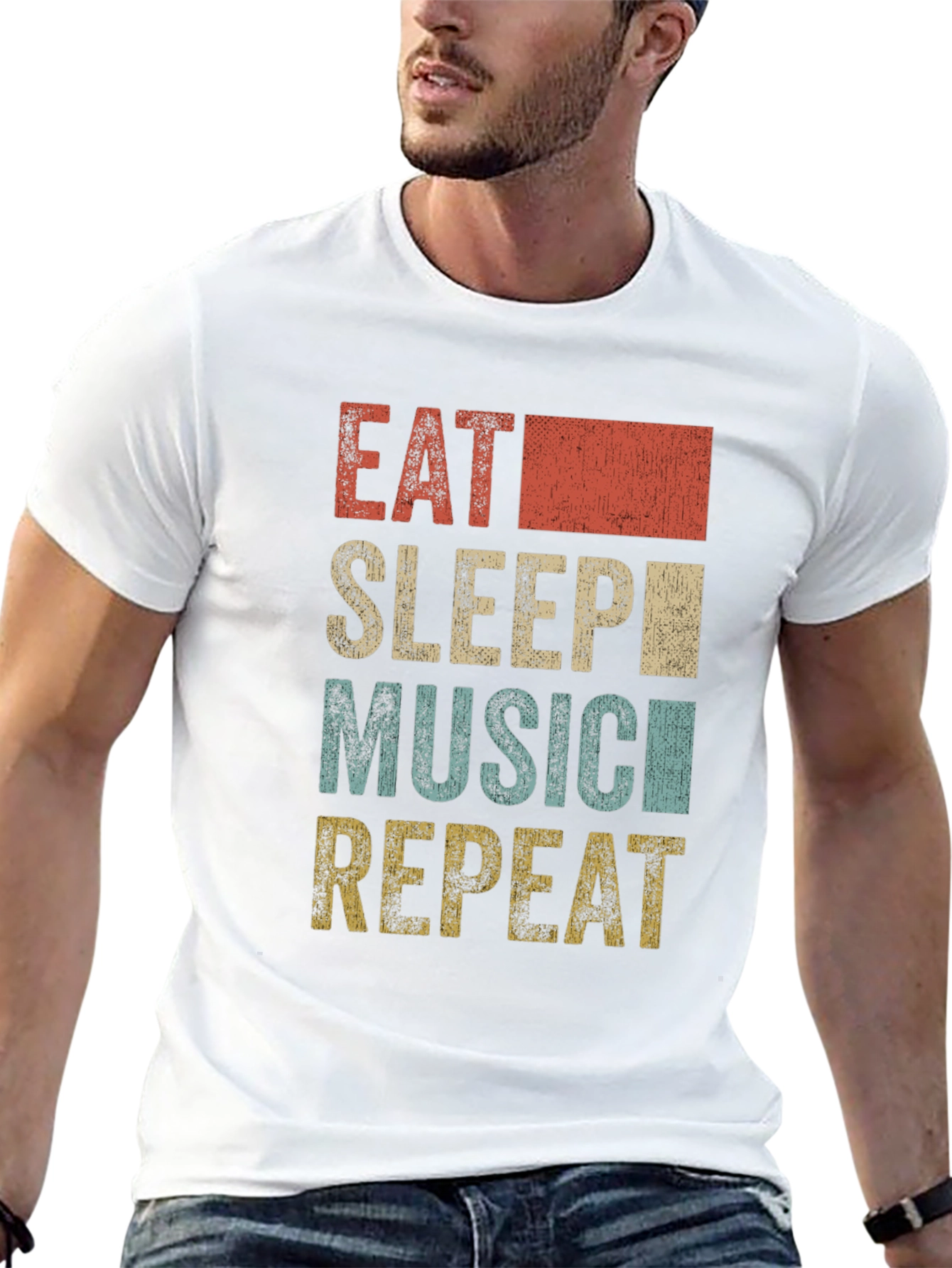 Black Eat Sleep Music Repeat Graphic Tee view 13