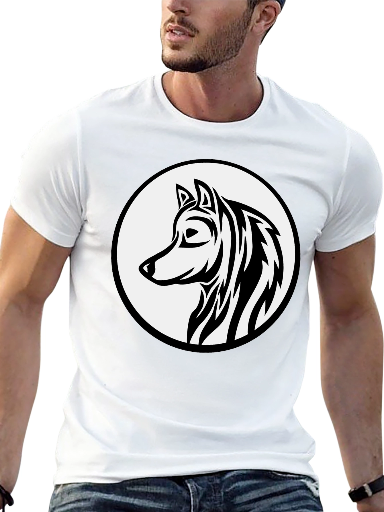 Black Black Wolf Graphic Tee - Tribal Style Circle Design view 13