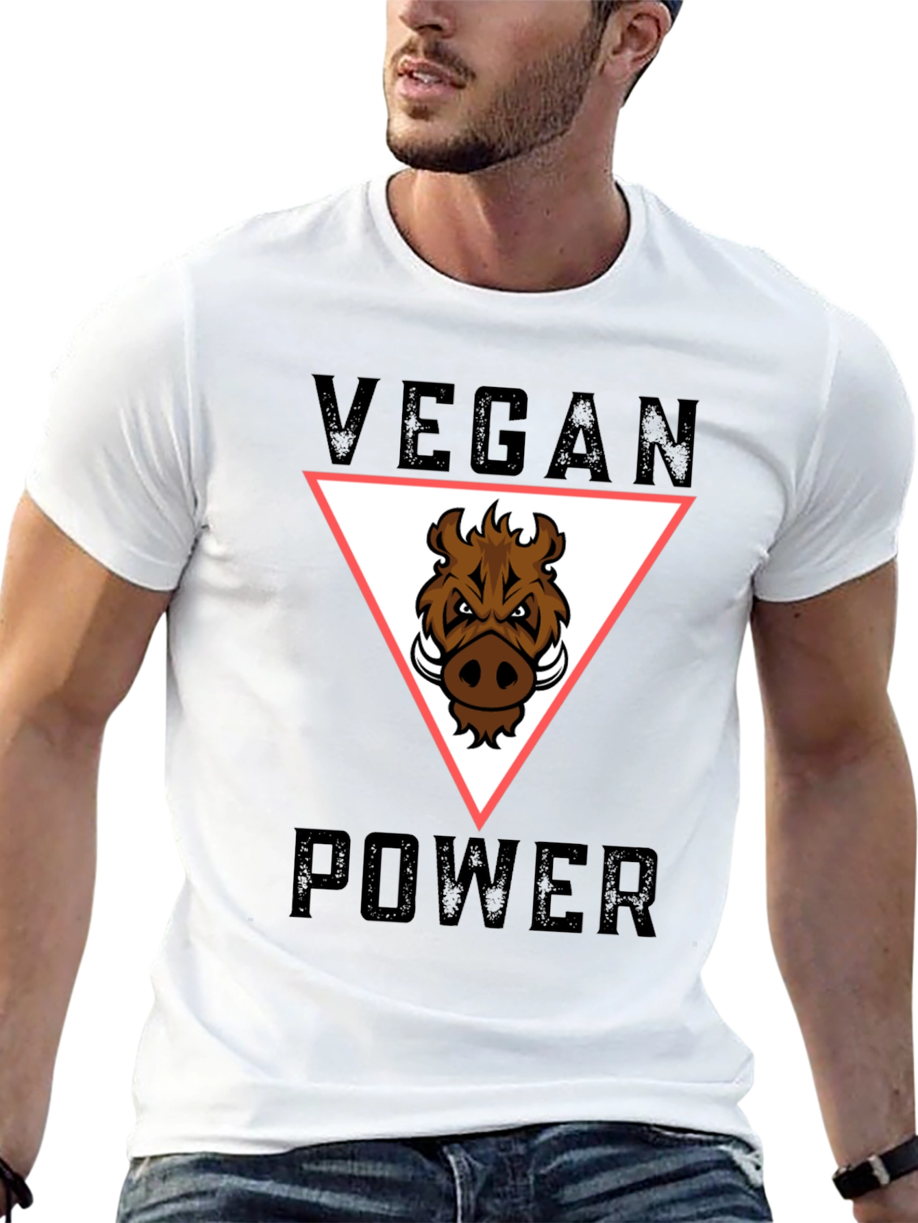 Black Vegan Power T-Shirt - Boar Graphic Tee view 13