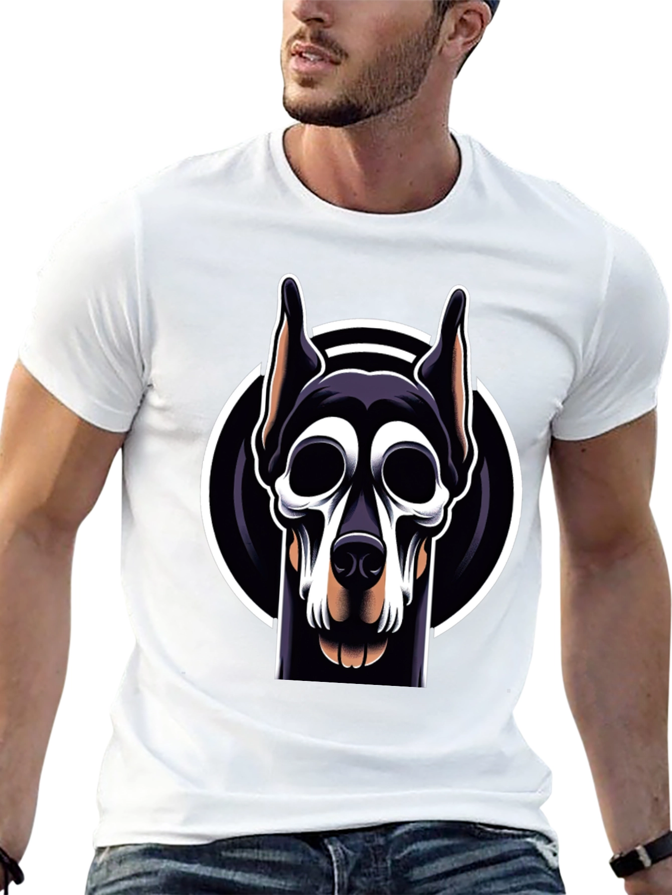 Black Doberman Skull Graphic Tee - Black view 13