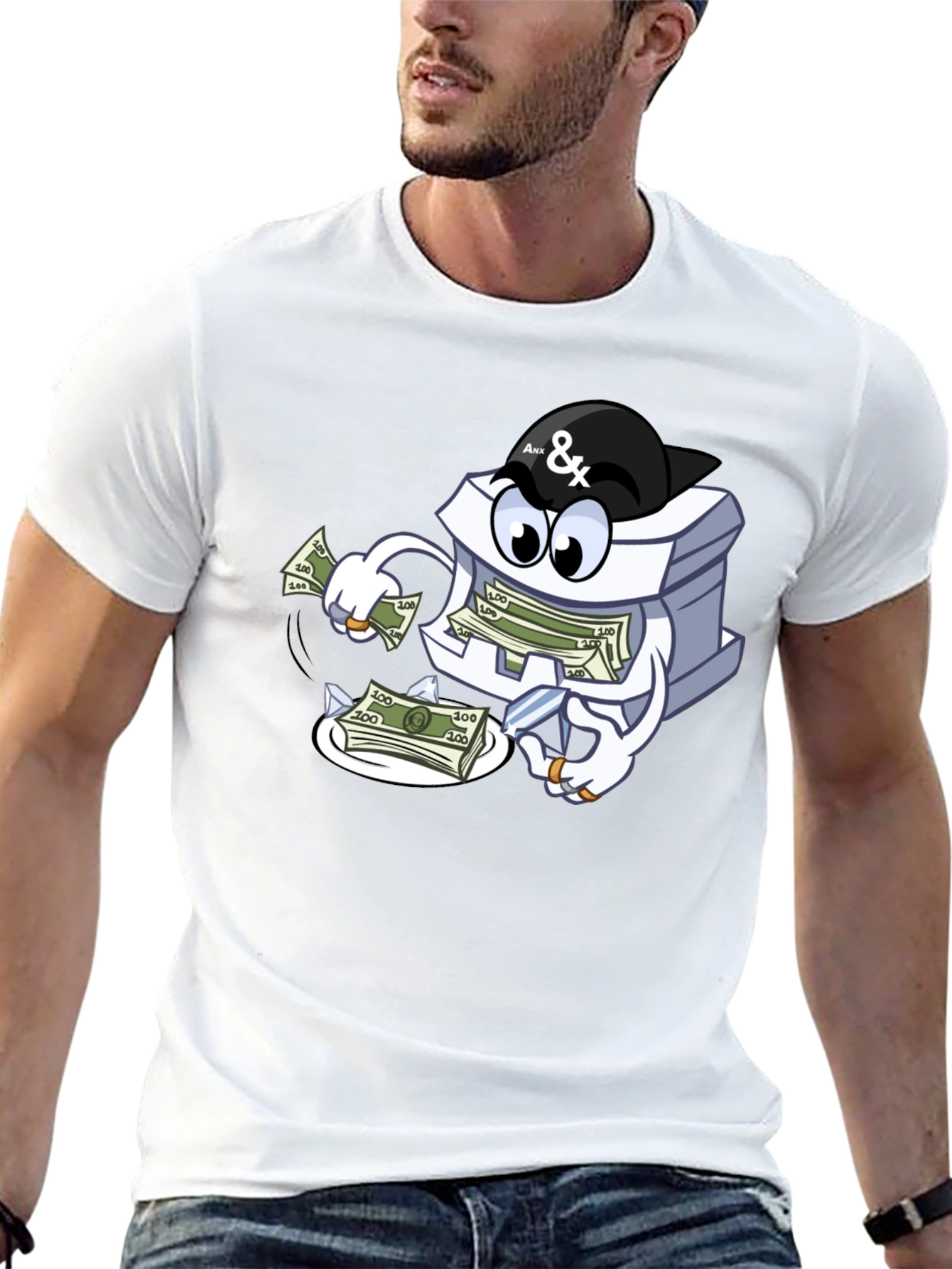 Black Money Stack Cartoon Graphic Black T-Shirt view 13