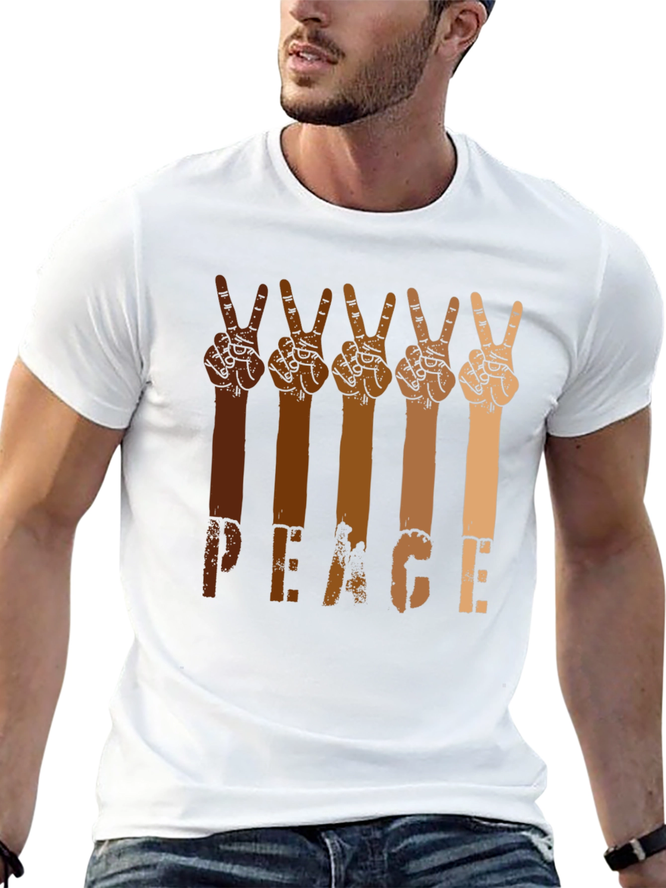 Black Peace Hands Graphic Tee - Multi-Skin Tone Unity Shirt view 13